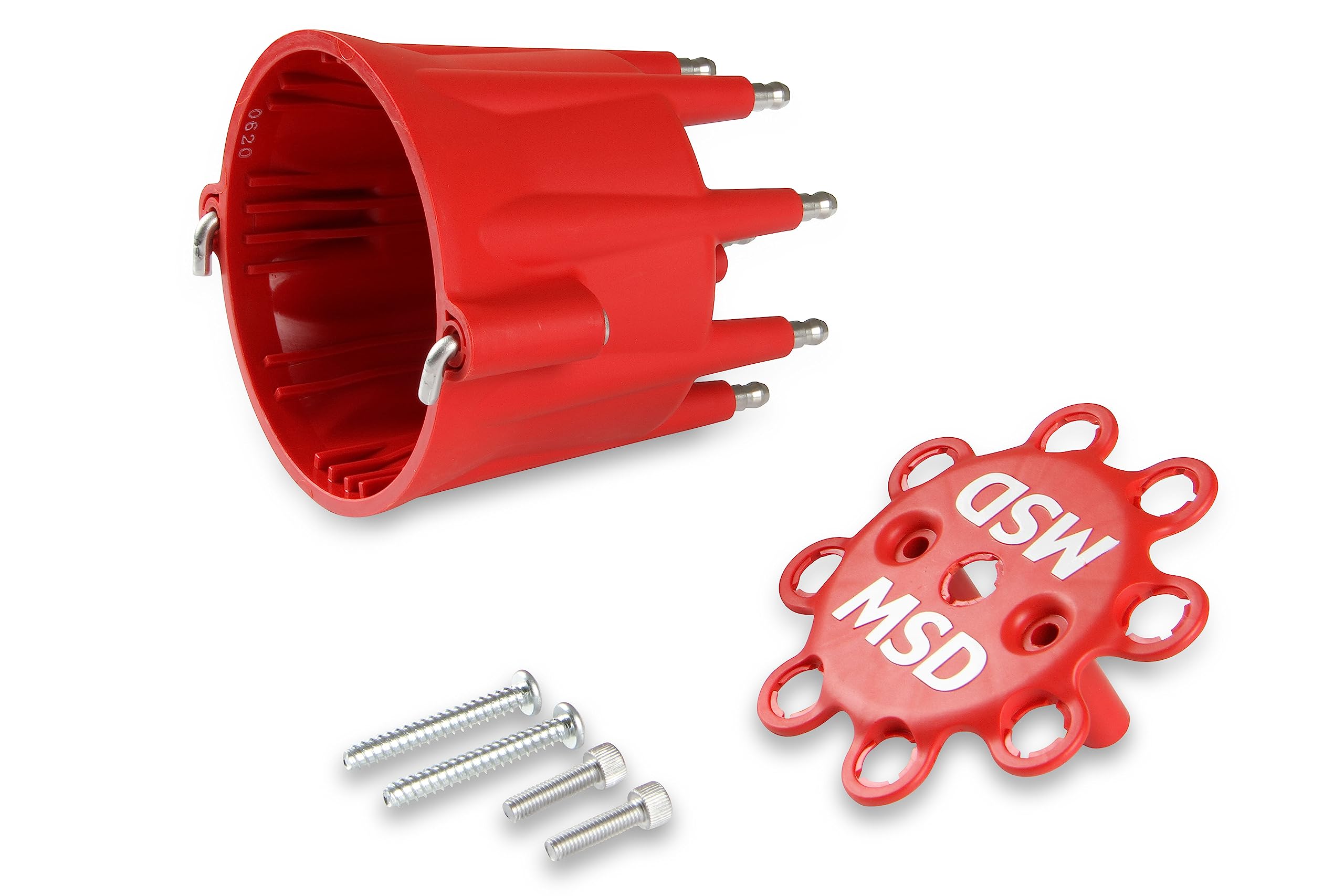 Msd 8433 Red, V8 Distributor Cap With Hei Terminals And Spark Plug Wire Retainer