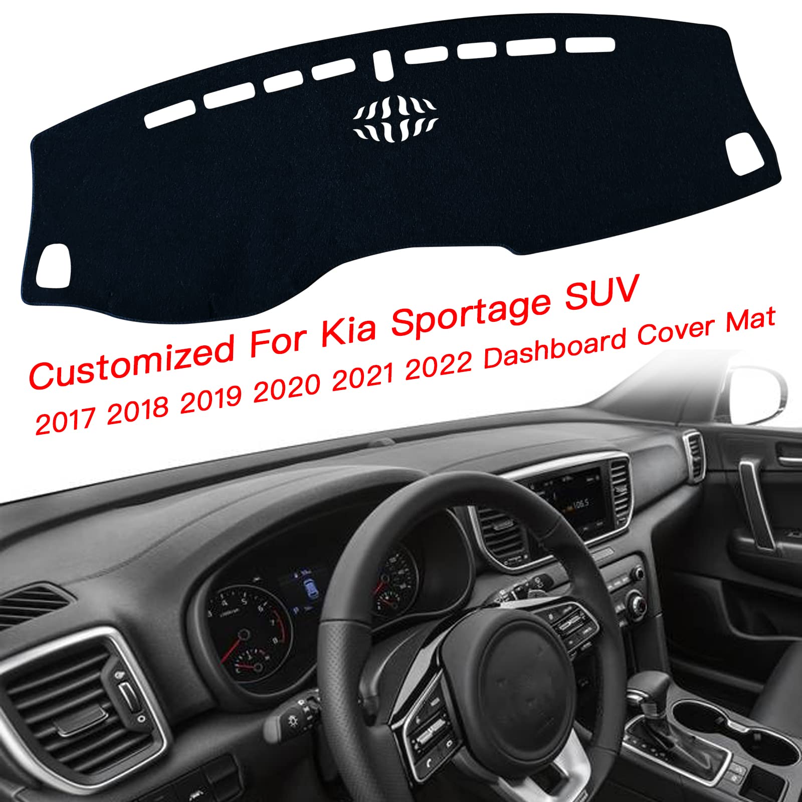 Keegtbox Dash Mat Cover Custom Interior Center Console Compatible With Kia Sportage Suv 2017 2018 2019 2020 2021 2022 Dashboard