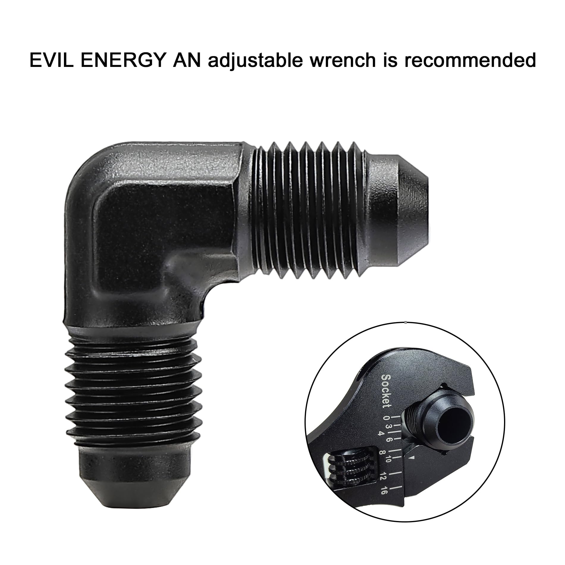 EVIL ENERGY 4AN Male to Male Flare 90 Degree Union Coupler Fitting Coupling Aluminum Black