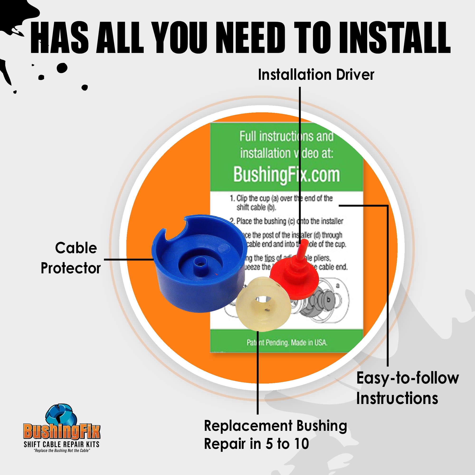 Bushingfix Up1Kit Transmission Shift Cable Bushing Repair Kit, Shifter Cable Kit Fits Ford, Chevy, Buick, And More, Automatic Transmission Shift Cable Replacement Bushing, Easy Repair Replacement