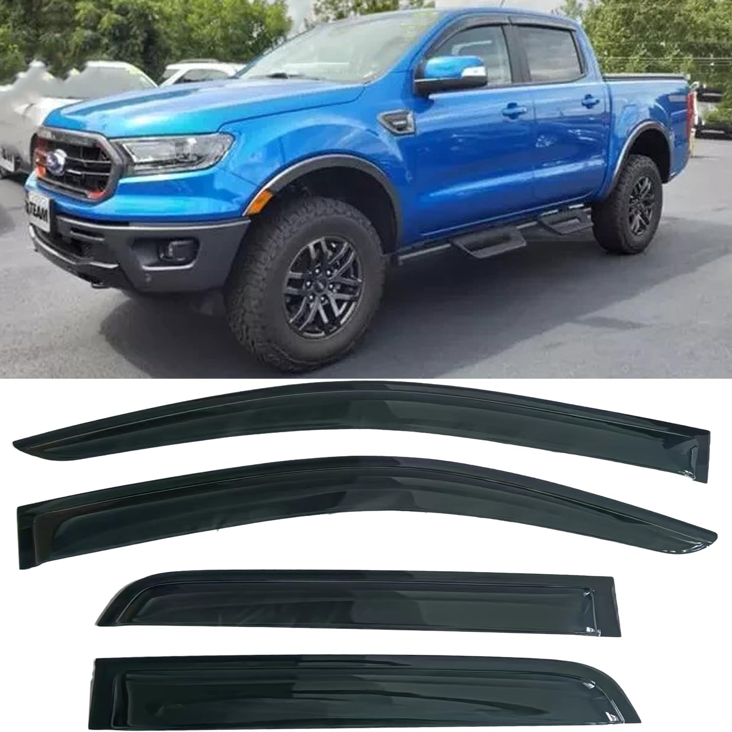 Smoke Tinted Side Car Window Visors Vent Deflectors Sun Shade Rian Guard For Ford Ranger 2019 2020 2021 2023 2024
