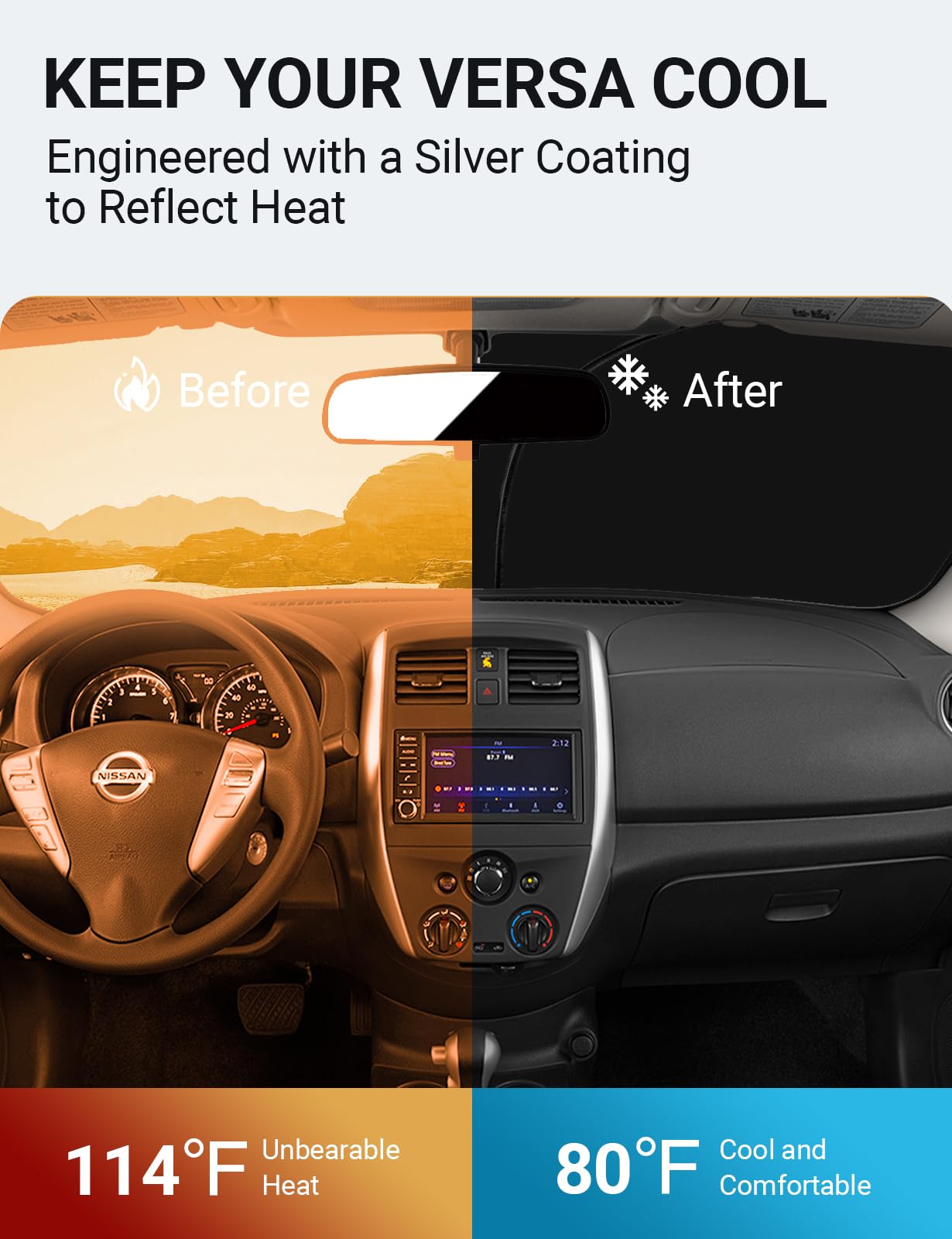 Proadsy Front Windshield Sun Shade Foldable Sunshade Protector Custom Fit 2015-2019 Nissan Versa Sedan Accessories 2025 Upgrade