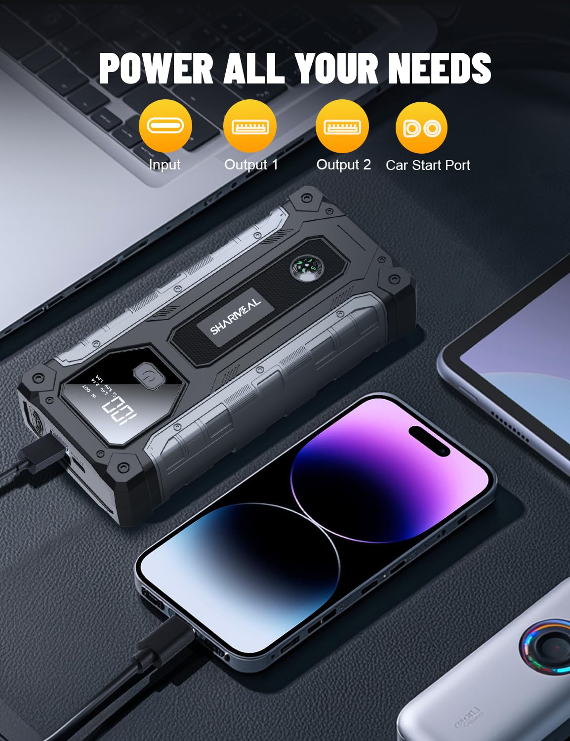 Sharmeal Car Jump Starter 4000A, Jump Starter Battery Pack For 10.0L Gas And 8.0L Diesel, 12V Portable Jump Box With Led Light