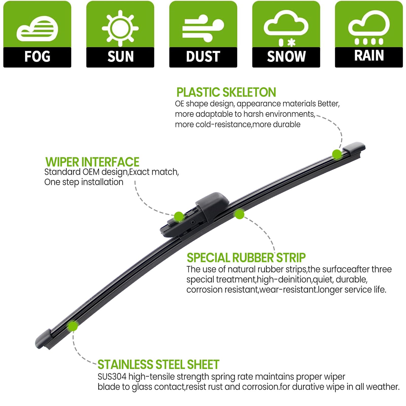 Parrati® 15'' Premium Rear Wiper Blades All-Season Replacement For 2018-2022 Volkswagen Tiguan,2019-2023 Touareg Rear Windshield Wipers-(15-G)