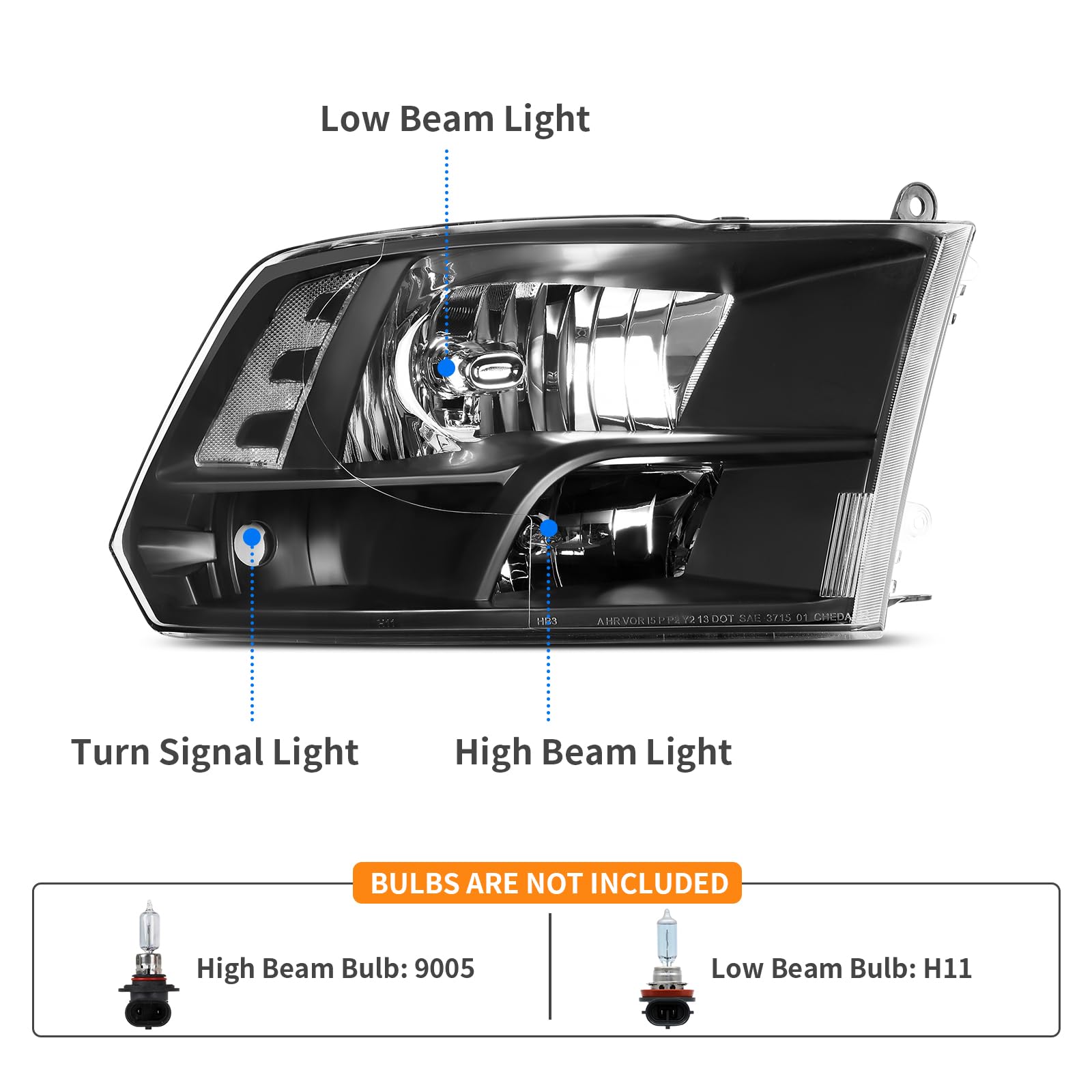 Dwvo Headlight Assembly Compatible With 2009-2018 Dodge Ram 1500 2500 3500/2019-2022 Ram 1500 Classic Pickup Headlamp Replacemen