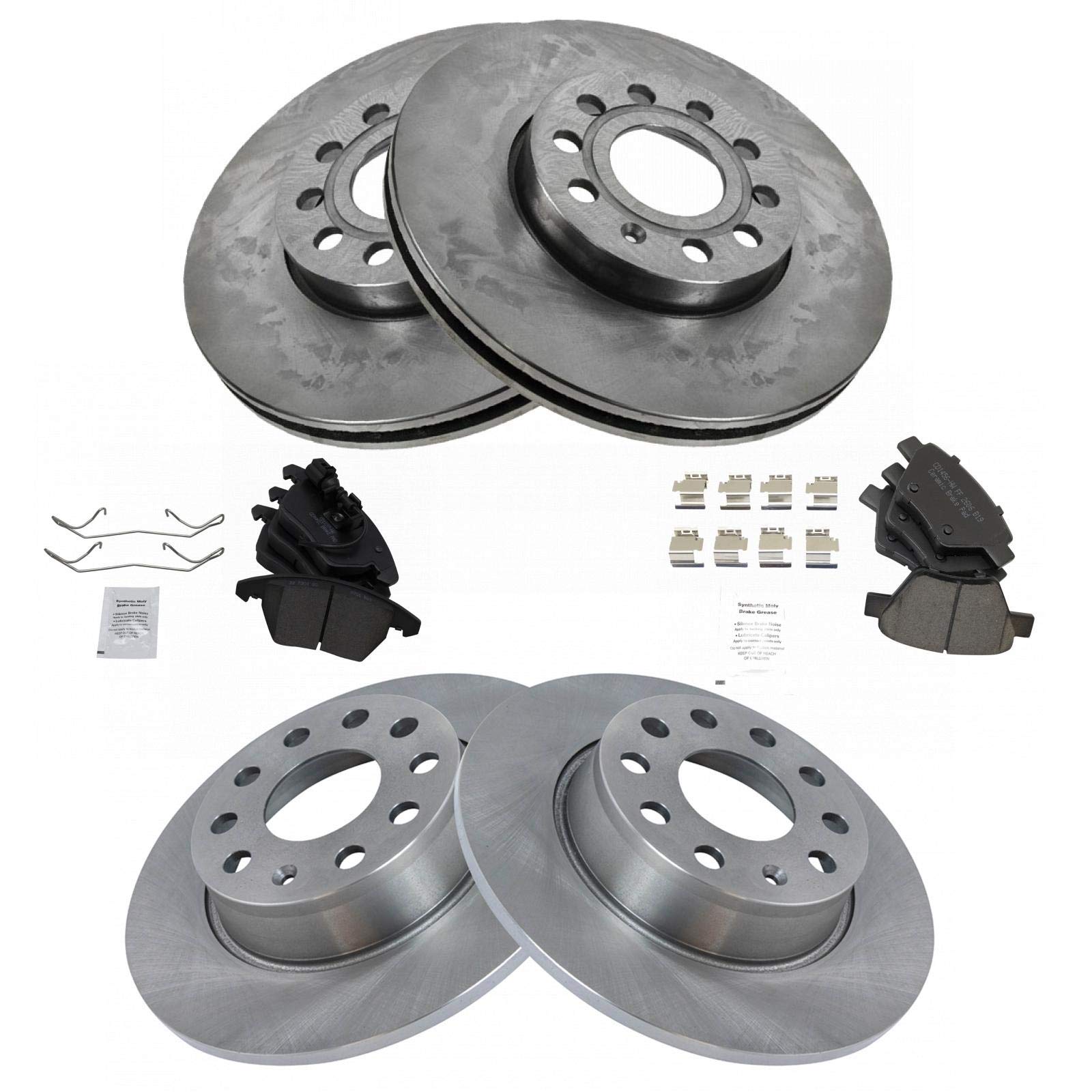 Trq Front And Rear Brake Pad & Rotor Kit Brake Pads Brake Rotor Ceramic Compatible With 2010-2013 Audi A3 2009-2013 A3 Quattro 2