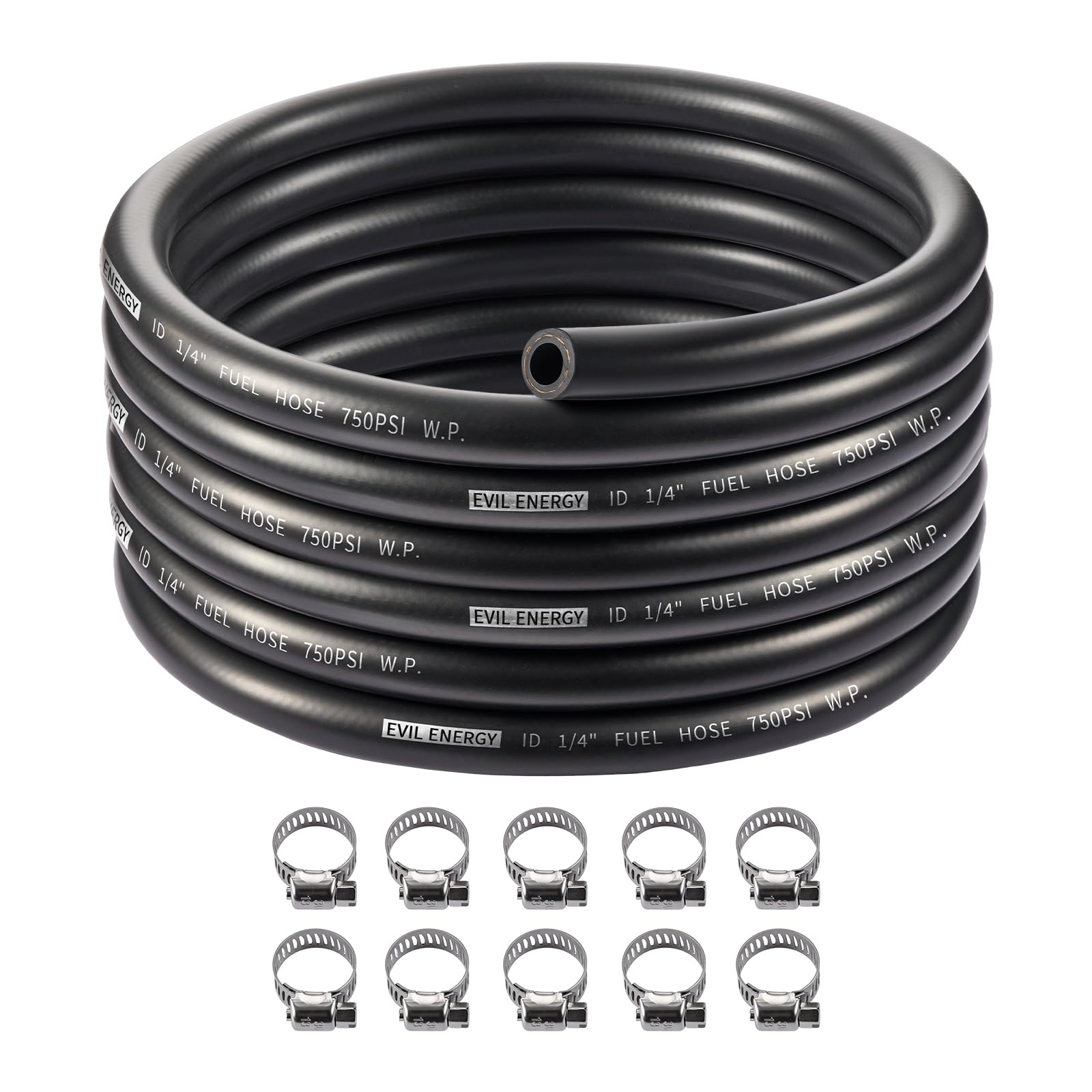EVIL ENERGY 4AN 1/4 Fuel Line, CPE Rubber 1/4 Push Lock Fuel Hose 20FT and Hose Clamps 10PCS