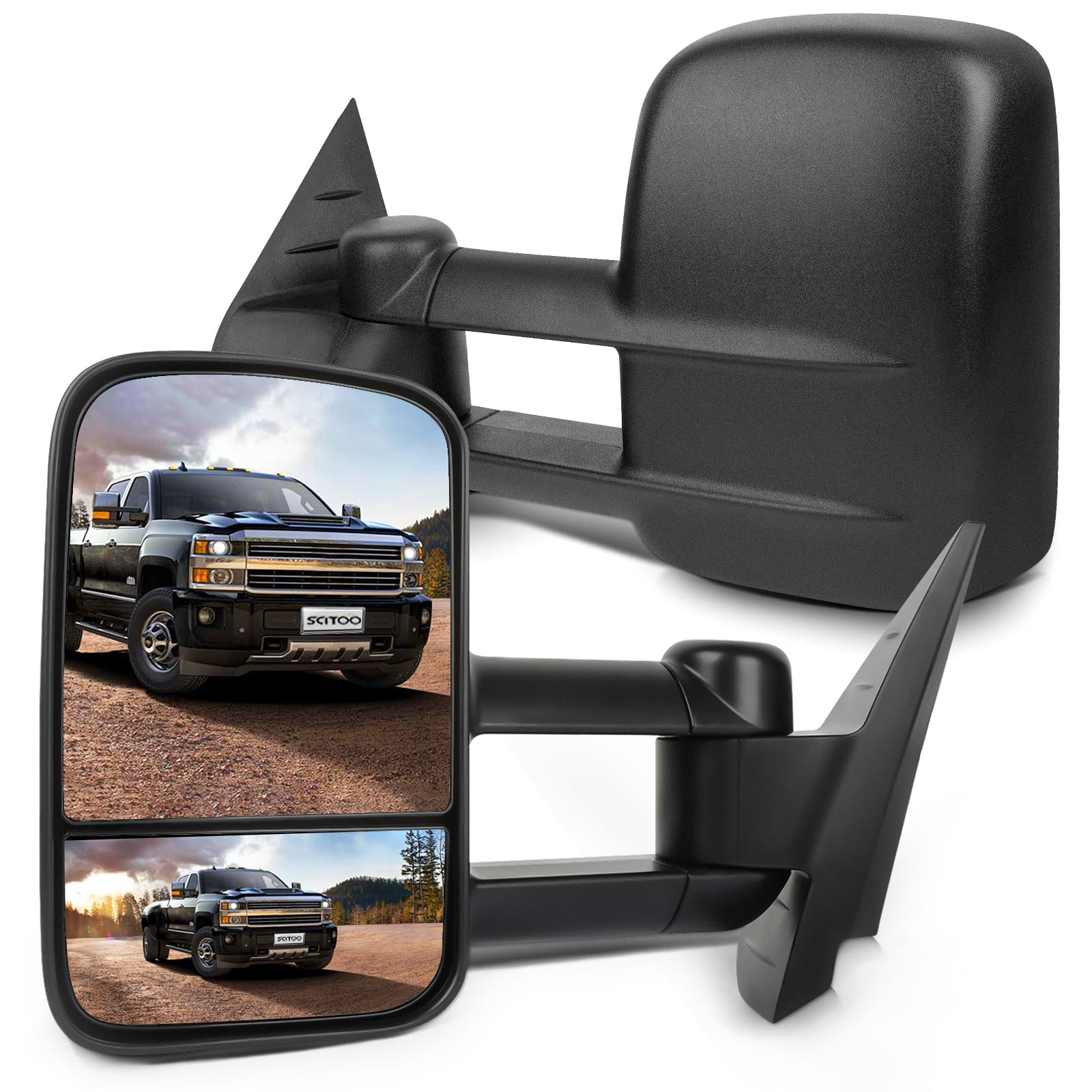 SCITOO Towing Mirrors fit For Chevy For GMC Exterior Accessories Mirrors fit 2007-2013 Silverado Sierra (07 New-Body Style) with