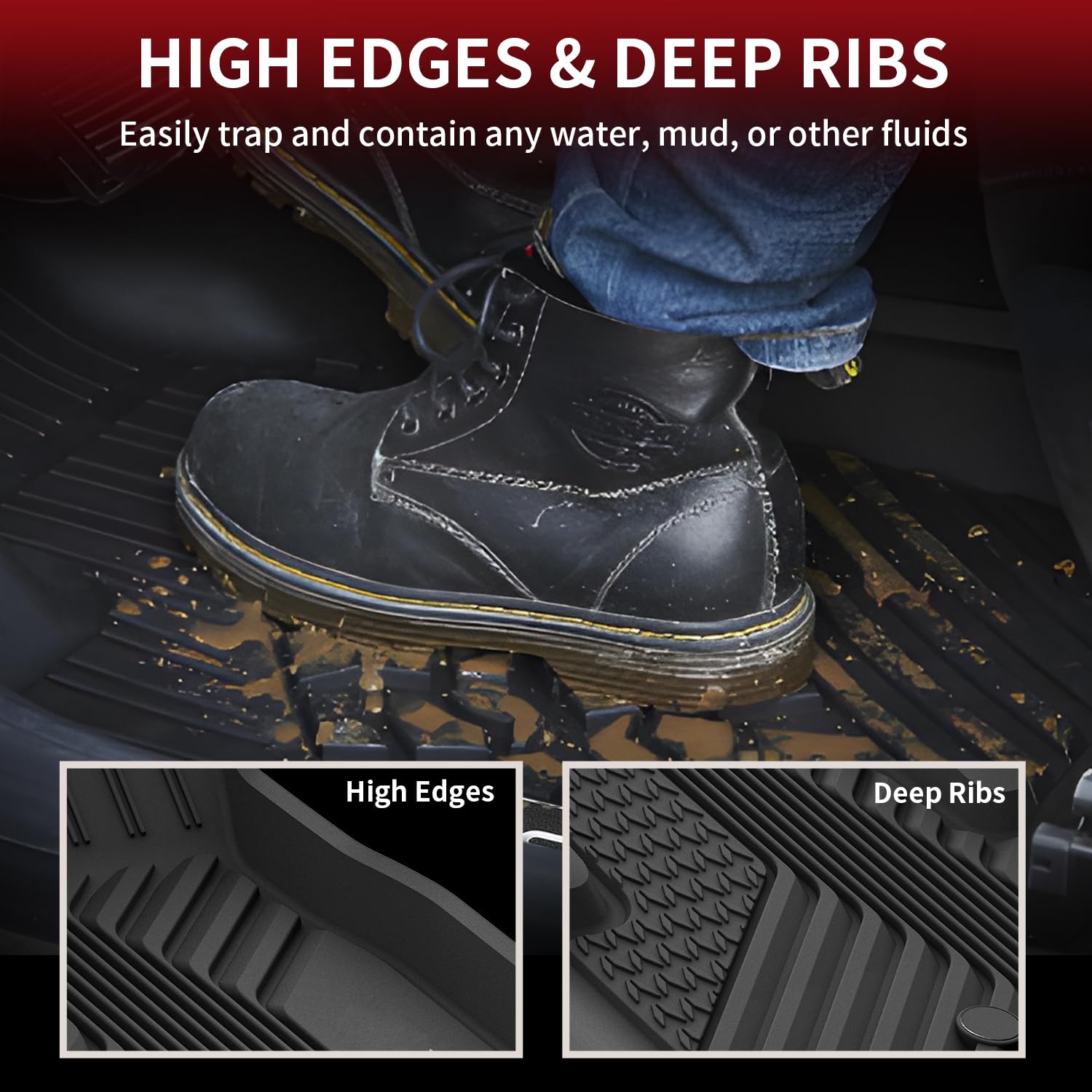 LASFIT Floor Mats for Acura RDX (2019-2025) All Weather Floor Liner TPE Custom Fit 1st & 2nd Row Rubber Car Mats for Acura RDX A