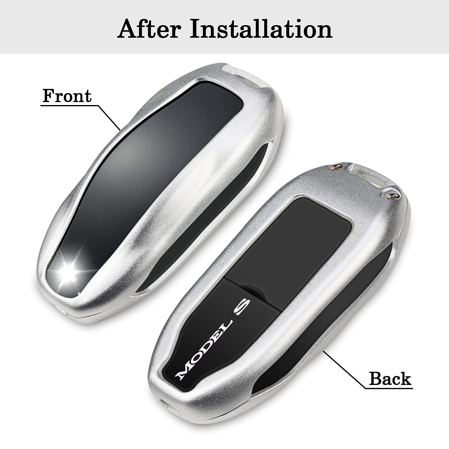 Qbuc For Tesla Key Fob Cover With Keychain Compatible With Tesla Model S/3/Y Keyless Protection Case Smart Remote Accessory (Silver)