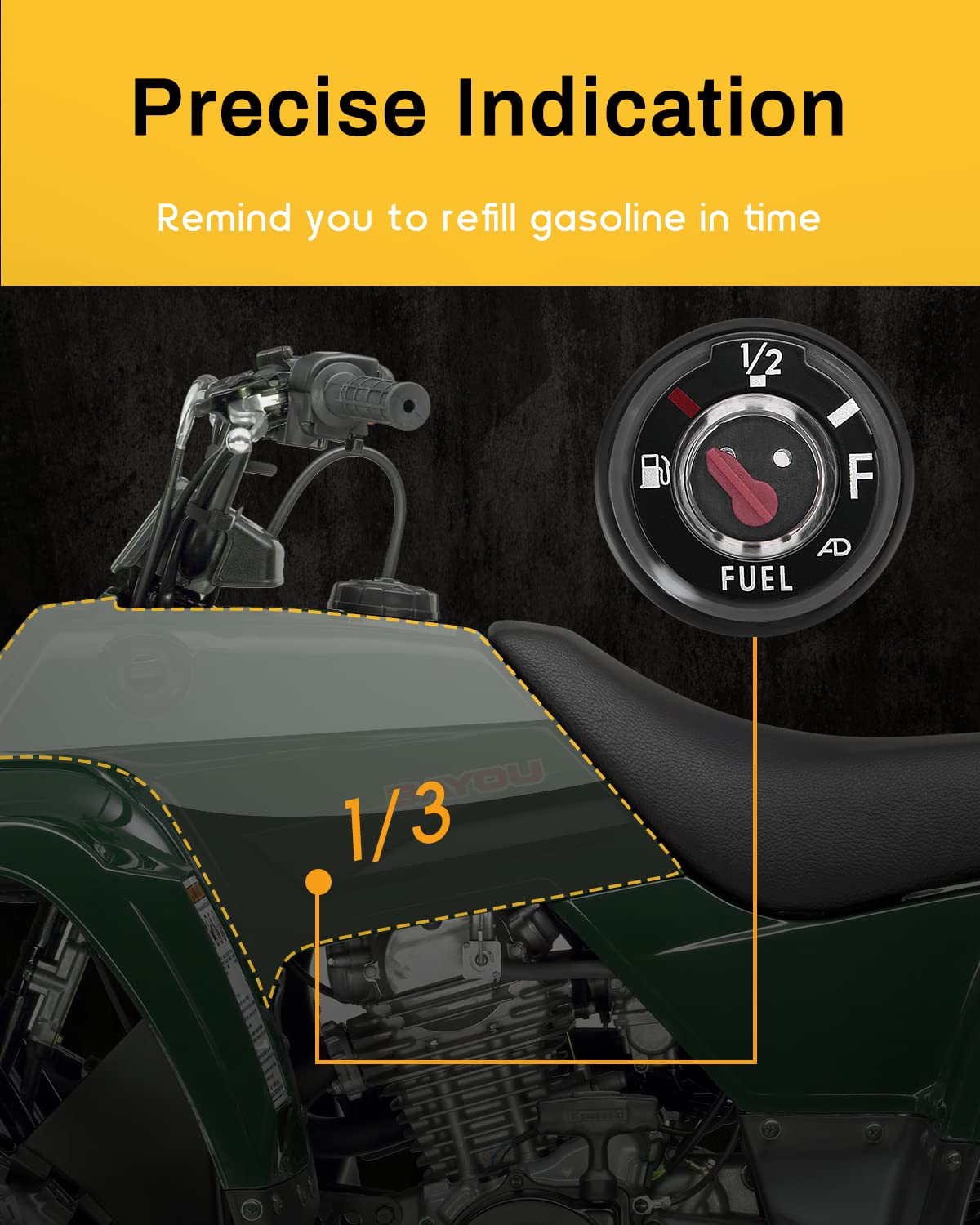 Quickwolf Bayou Fuel Gauge, Prairie Gas Gauge Compatible For Kawasaki Bayou 220 250 300 400 Prairie 300 400 Klf220 Klf250 Klf300