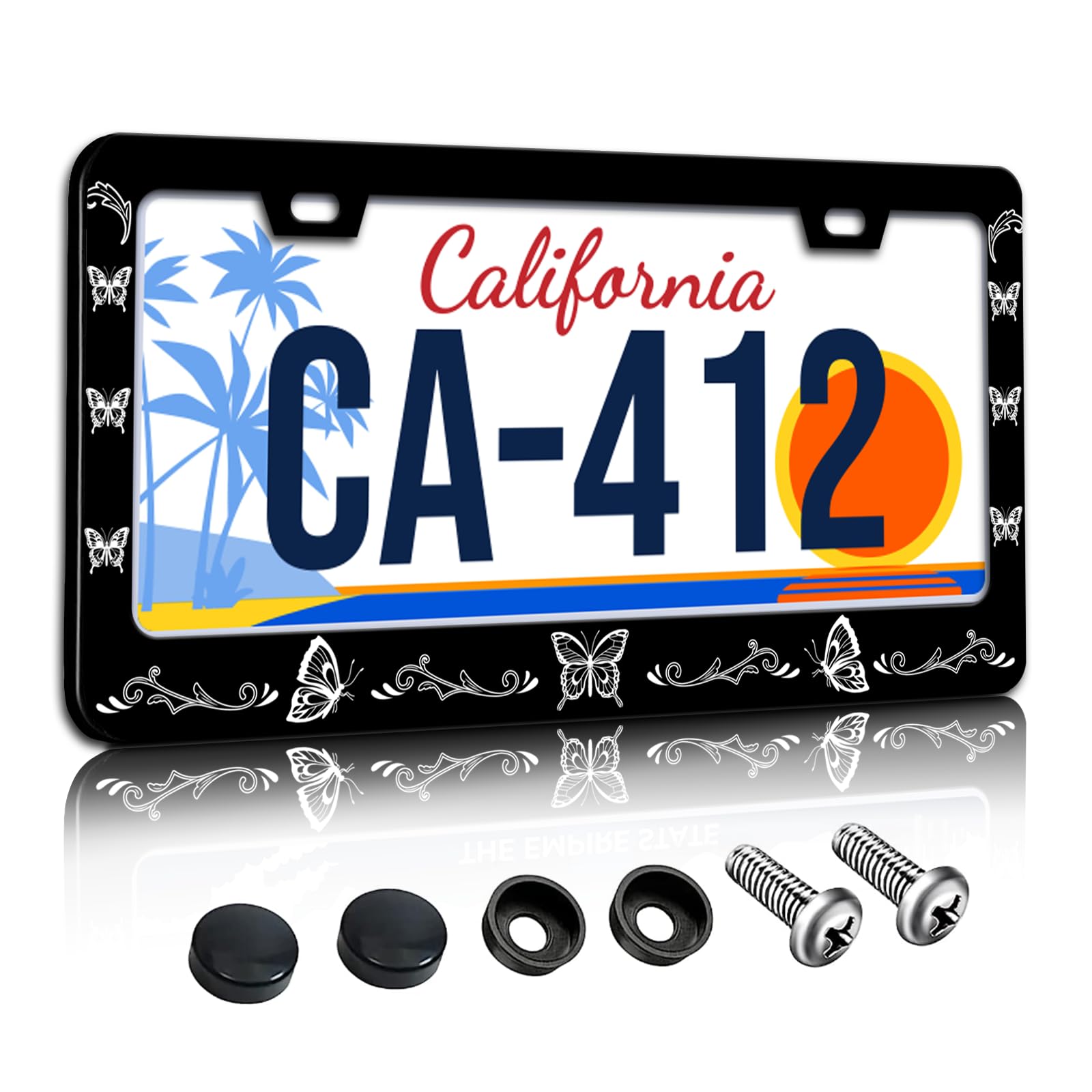 Butterflies License Plate Frames Beautiful Animal Insect License Plate Holder for Car Decor Parts Personalized Stainless Steel L