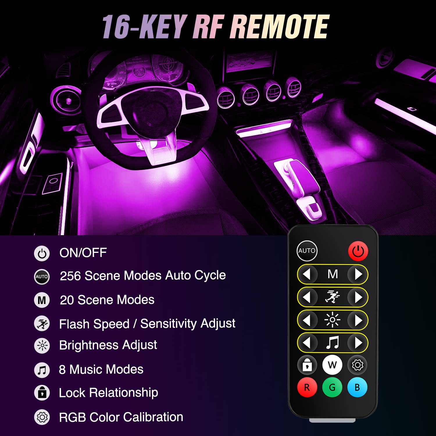 Nilight 72 Led Usb Interior Strip Lights Dream Color Rgb-Ic 12V Dc With App Rf Remote Control Multicolor Footwell Under Dash Cha