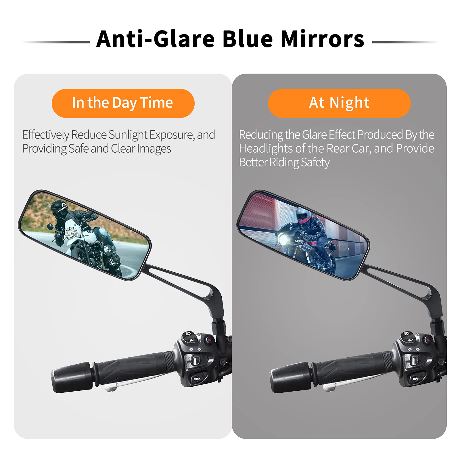 Surpassme 8Mm/10Mm Black Rectangle Motorcycle Bobber Mirrors Blue Mirror Reducing Glare Motorcycle Rear View Mirrors