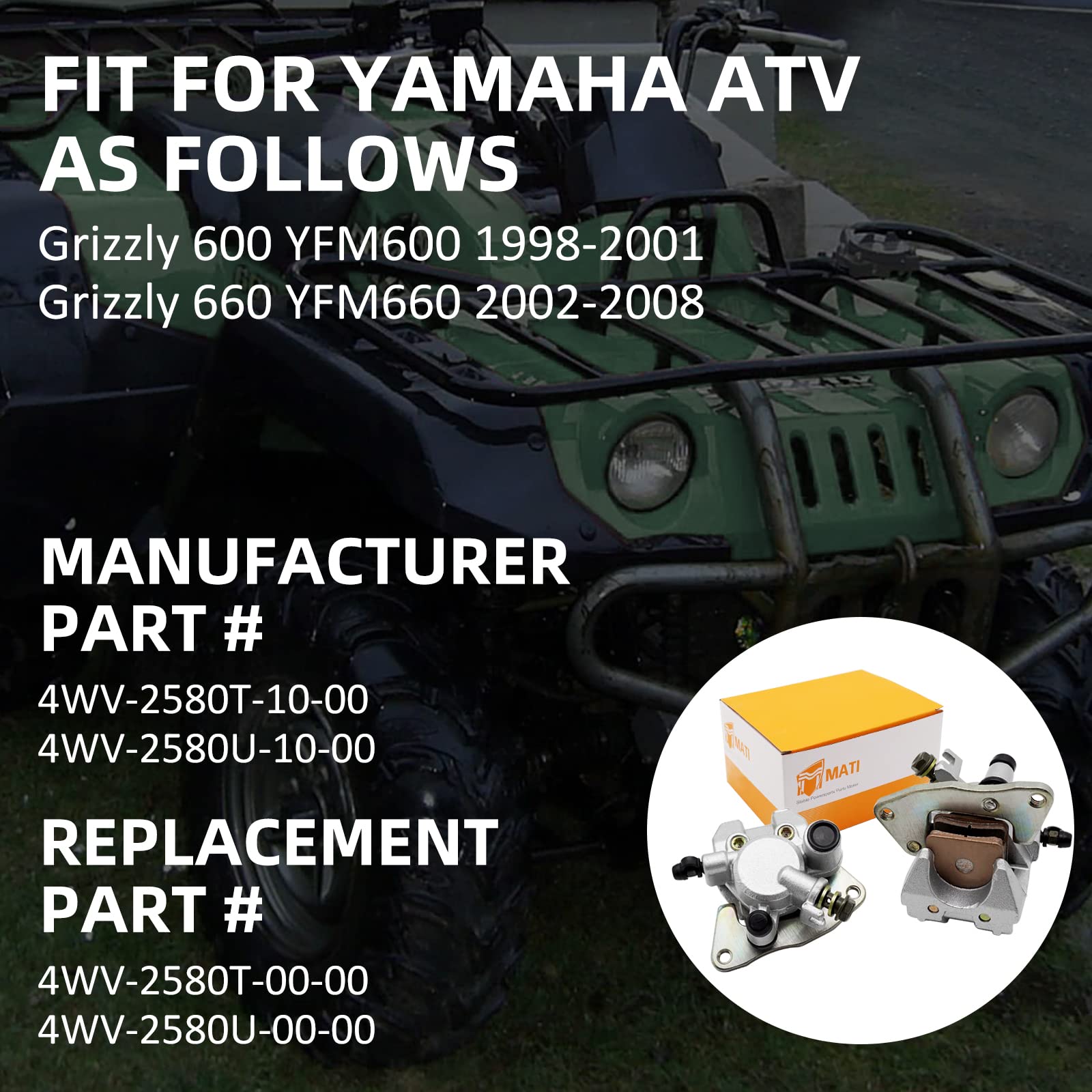 M Mati Front Left Right Brake Caliper For Yamaha Yfz450 2004-2020 Raptor 700 Yfm700 2006-2020 5Tg-2580T-11-00 5Tg-2580U-11-00