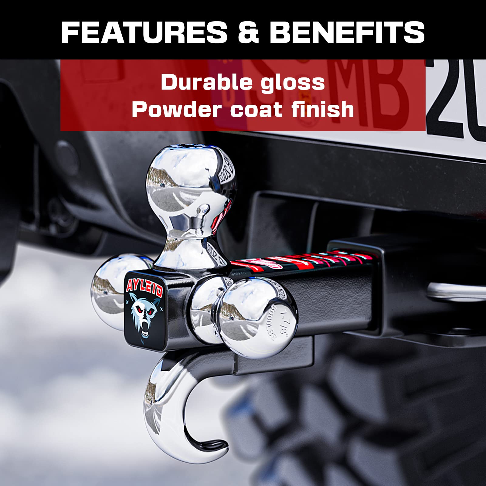 Ayleid Trailer Hitch Tri-Ball Mount With Hook & Pin Balls Sized 1-7/8, 2 & 2-5/16 Inches, Tow Hitch, Silver
