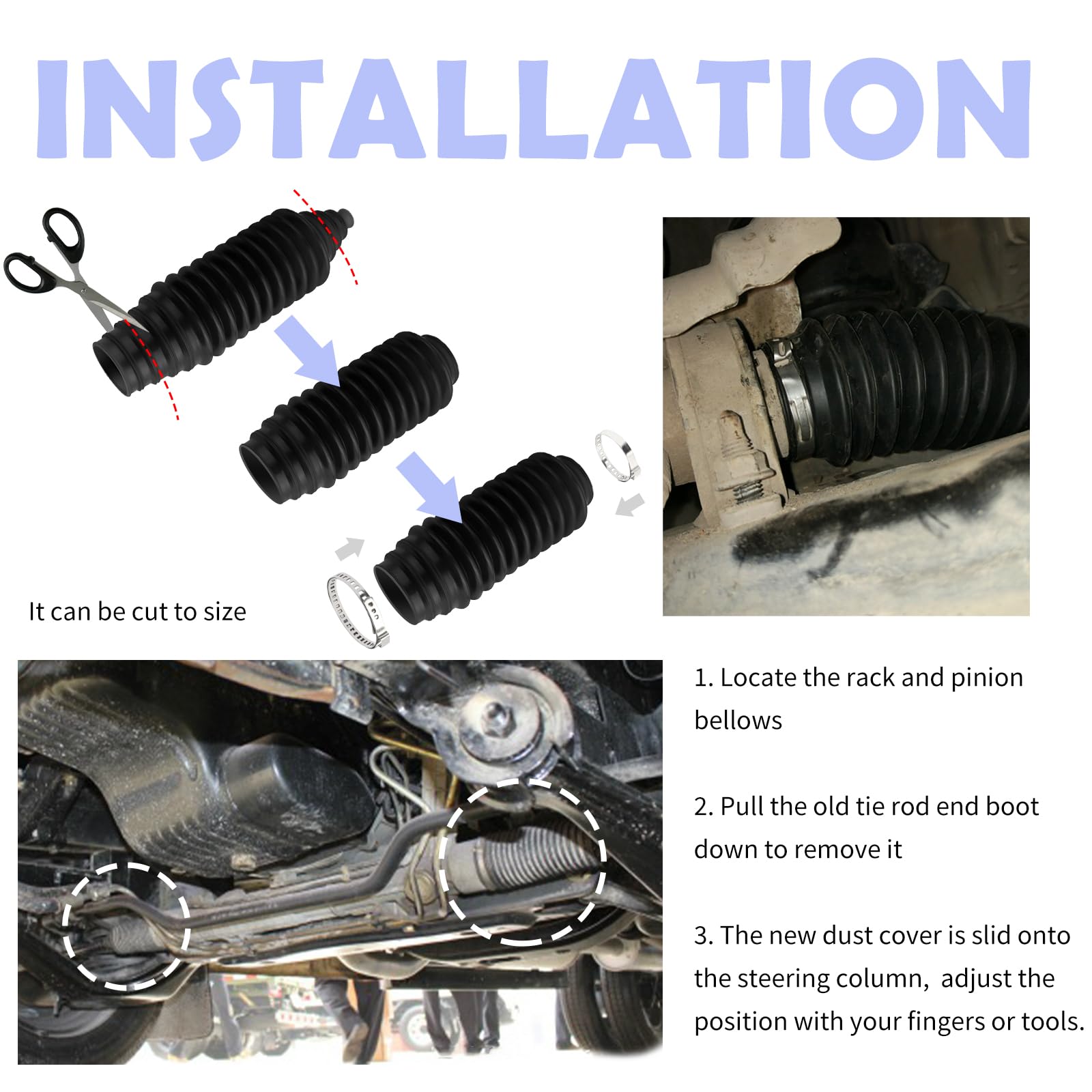 Tie Rod Boot Kit With Pinion Bellow Cable Ties And Clamps,Waterproof & Dustproof Rack And Pinion Boot For Steering System Protec