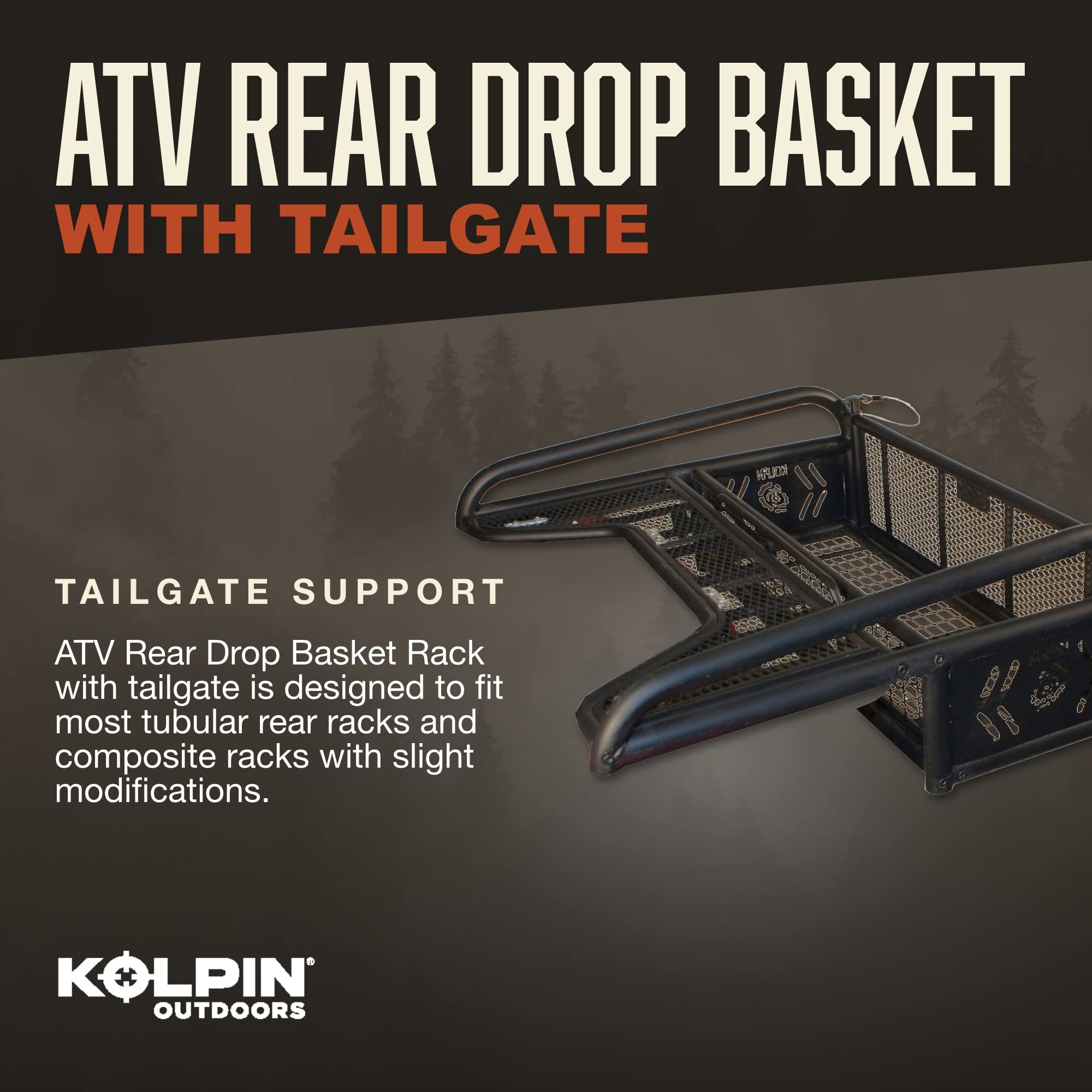 Kolpin Atv Rear Drop Basket Rack Collapsible Tailgate Universal - 53300, Black