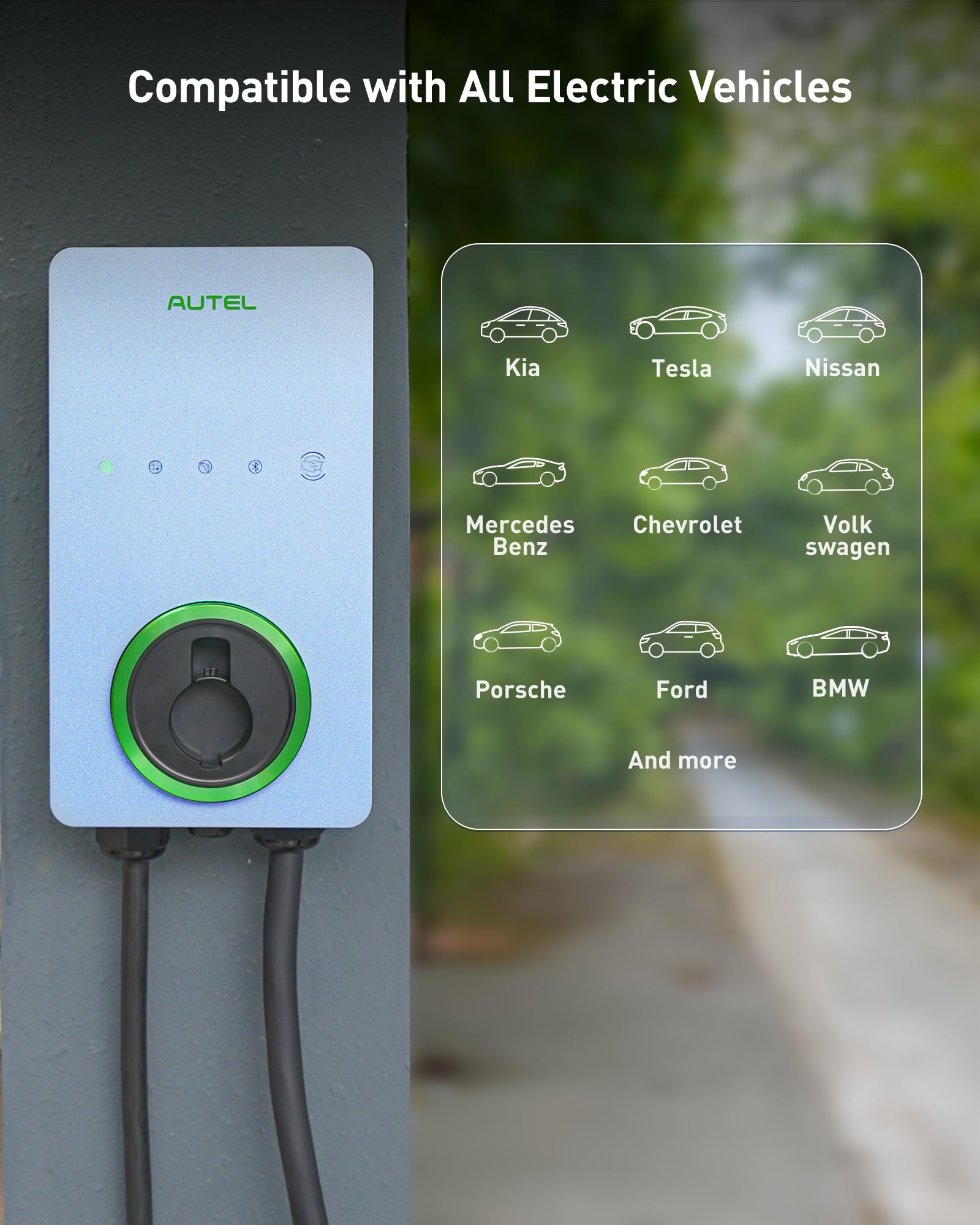 Autel Home Smart Electric Vehicle (Ev) Charger Up To 50Amp, 240V, Indoor/Outdoor Car Charging Station With Level 2, Wi-Fi And Bl