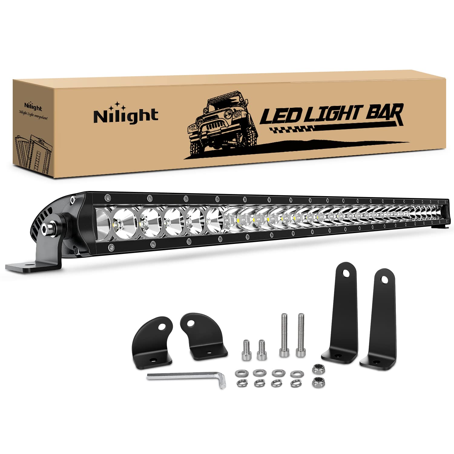 Nilight - 40005C-A 31Inch 150W Spot & Flood Combo Single Row 14500Lm Off Road Led Fog & Driving Roof Bumper Light Bars For Jeep