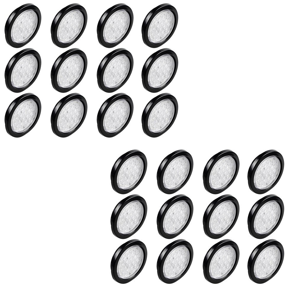 24pcs Clear Lens 4 Inch Round 24-LED WHITE Back Up Lamp Reverse Rear Parking Lamps Tail Lights w/Grommet Wiring Plug Compatible 