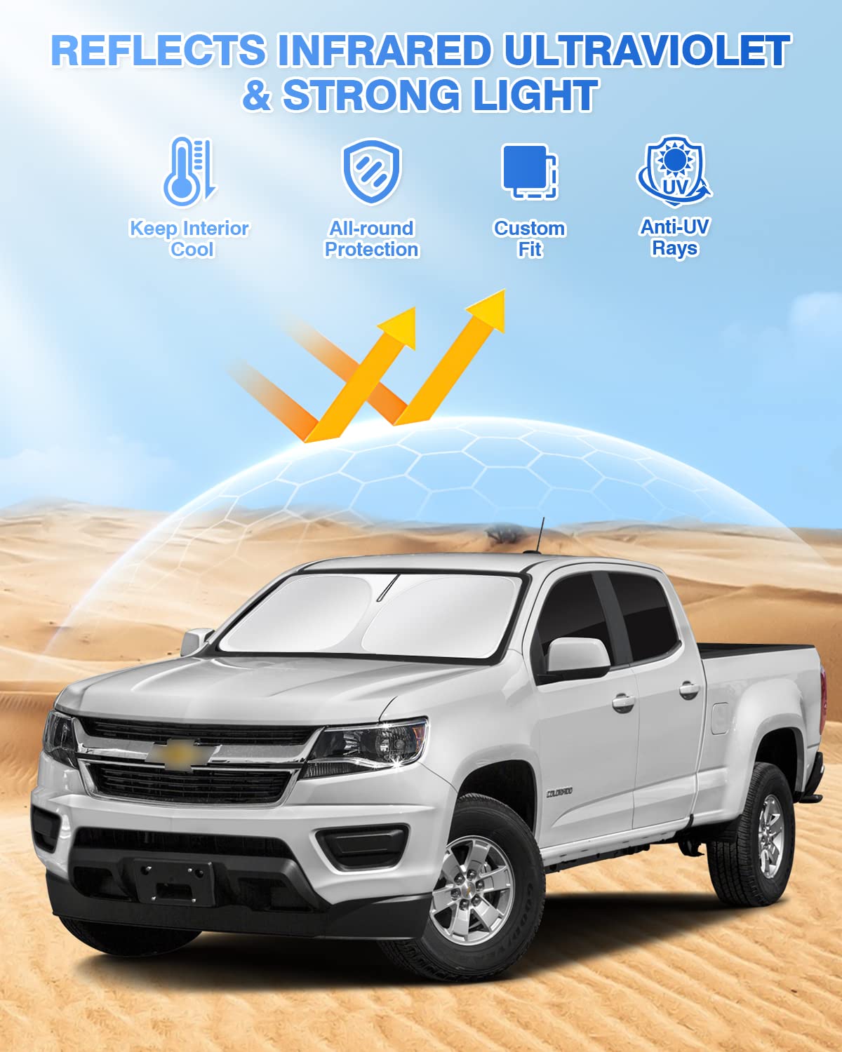 Canvcle Windshield Sun Shade For 2015-2022 Chevrolet/Chevy Colorado 4 Door Side Rear Window Shade Cover Sun Visor Shield Privacy