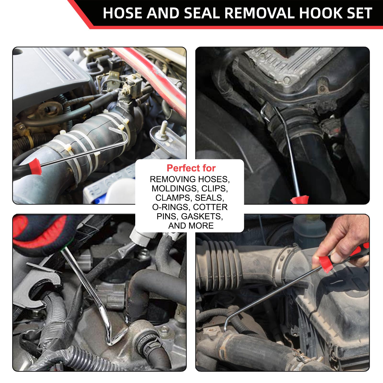 Vastools Hose Removal Hook Pick Set Pack Of 6, 10'' Hose Hook, Spoon, 8'' Remover, Puller Tool For Radiator Hoses