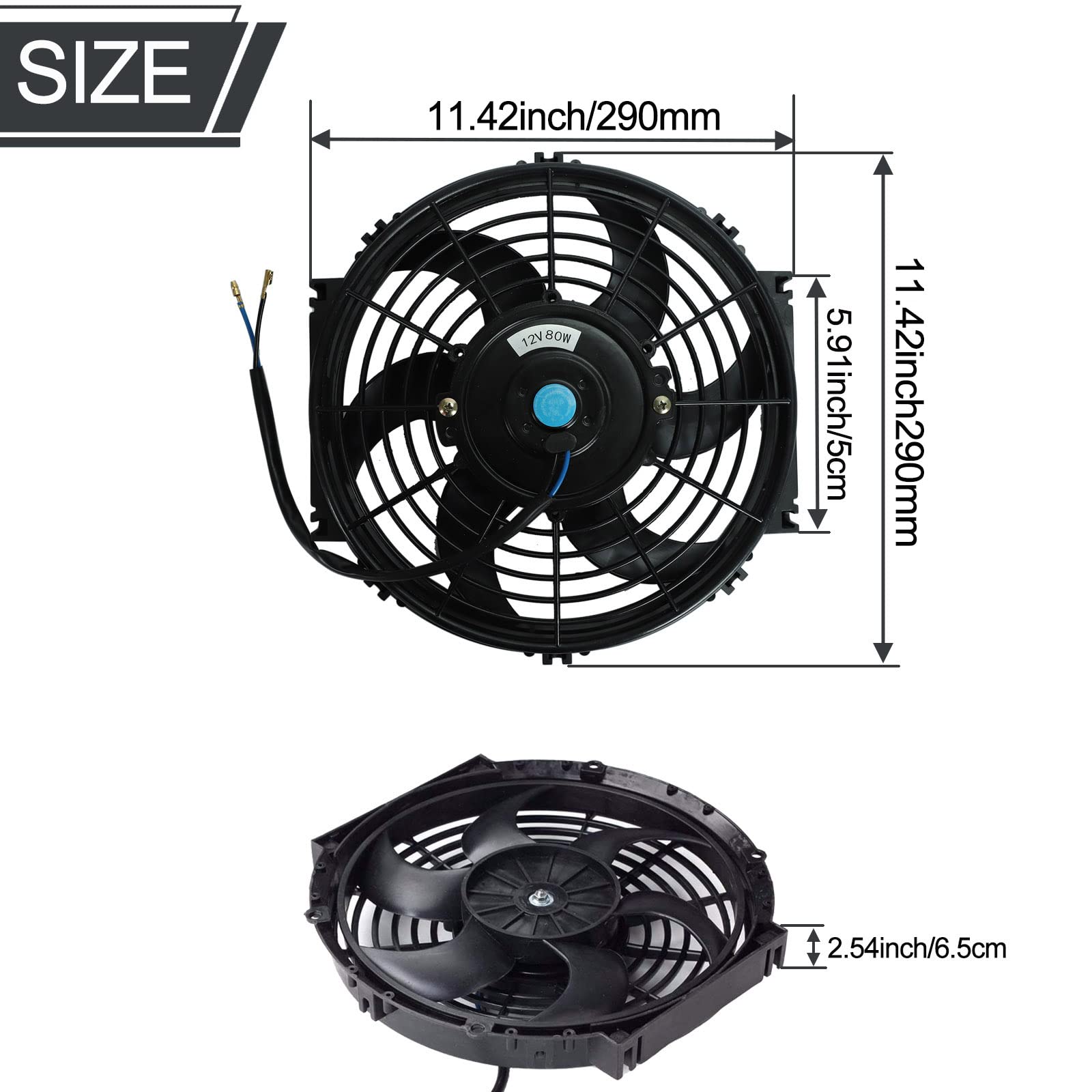 10'' Inch Slim Fan Push Pull Electric Radiator Cooling Fans 12V Mount Kit Unversal Black