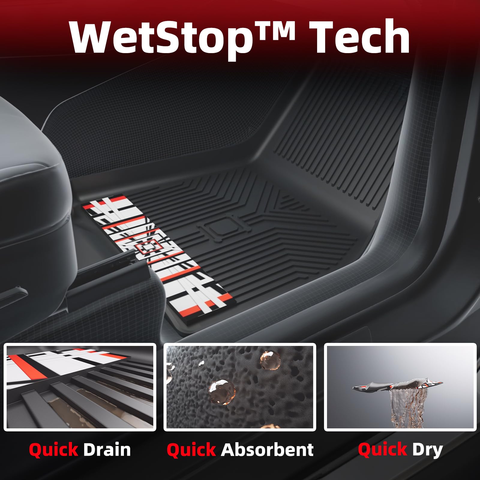 Anti-Slip 3D Rubber Truck Floor Mats 6Pcs Custom Fit 2015-2020 Tesla Model X 6 Seater | All-Weather Floor for SUV Liners w/Weath