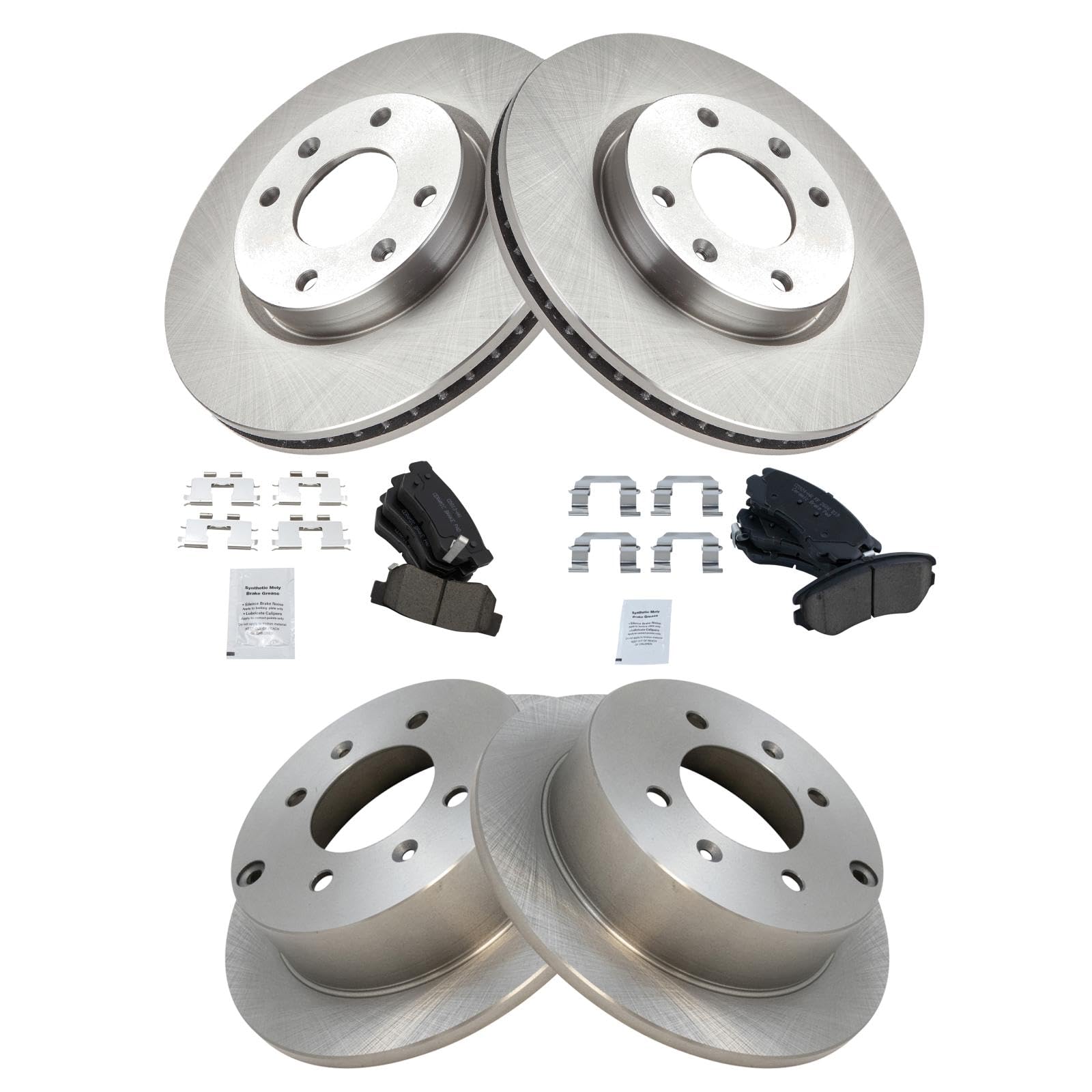 Trq Front And Rear Brake Pad & Rotor Kit Brake Pads Brake Rotor Ceramic Compatible With 2004-2005 Hyundai Sonata 2003-2006 Kia O