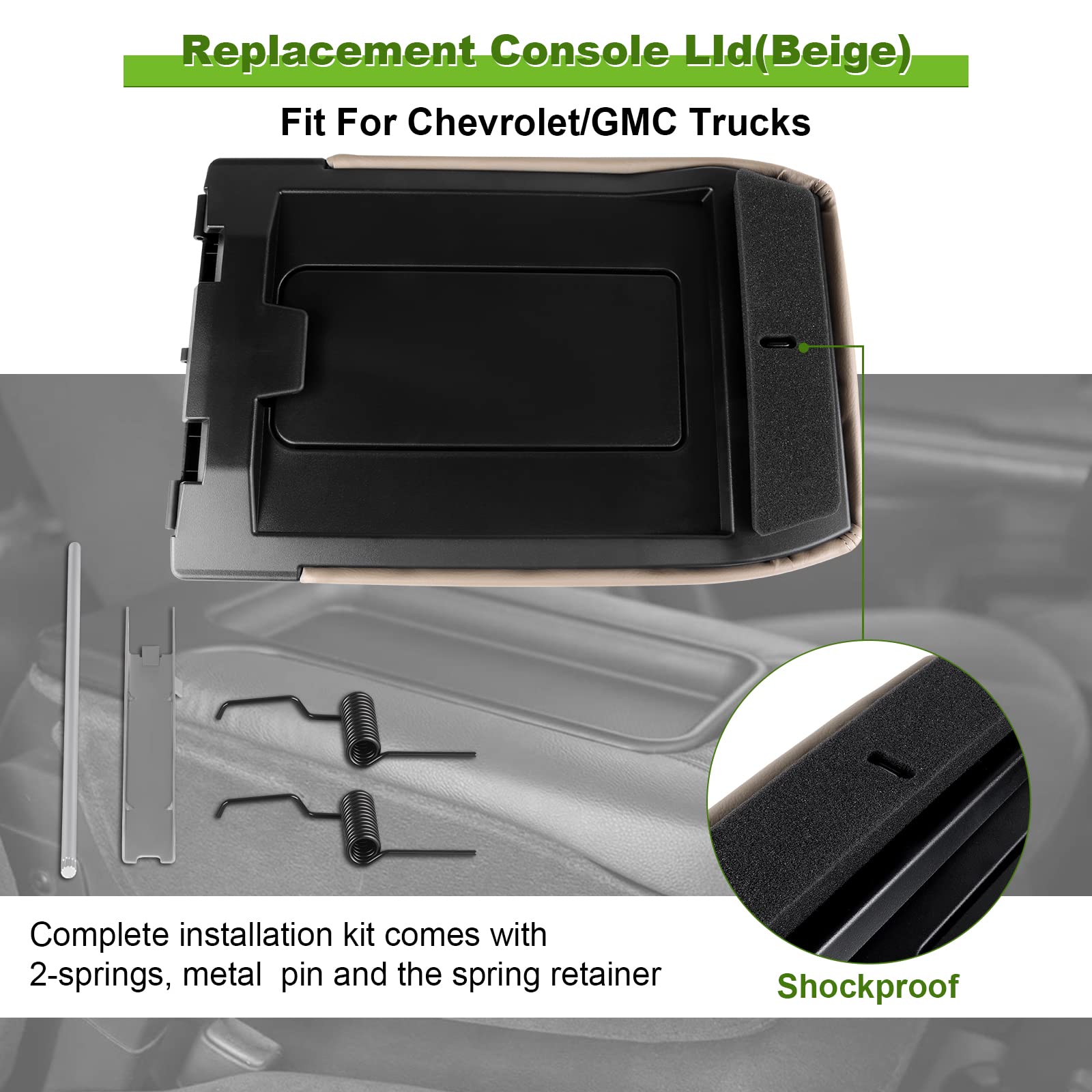 Scitoo Auto Beige Center Console Lid Kit Replacement Fit For 2001-2007 For Gmc Sierra Silverado