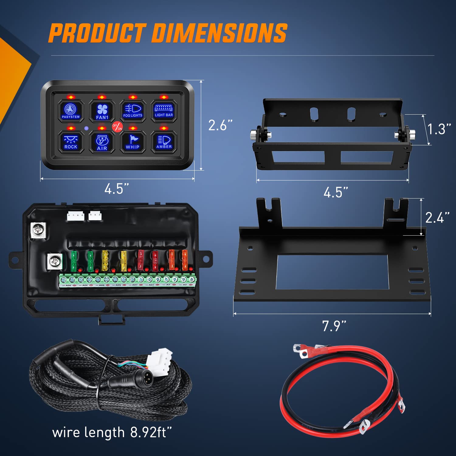 Nilight 8 Gang Switch Panel System Circuit Control Relay System Fuse Wiring Harness Automatic Dimmable ON Off LED Switch Pod for