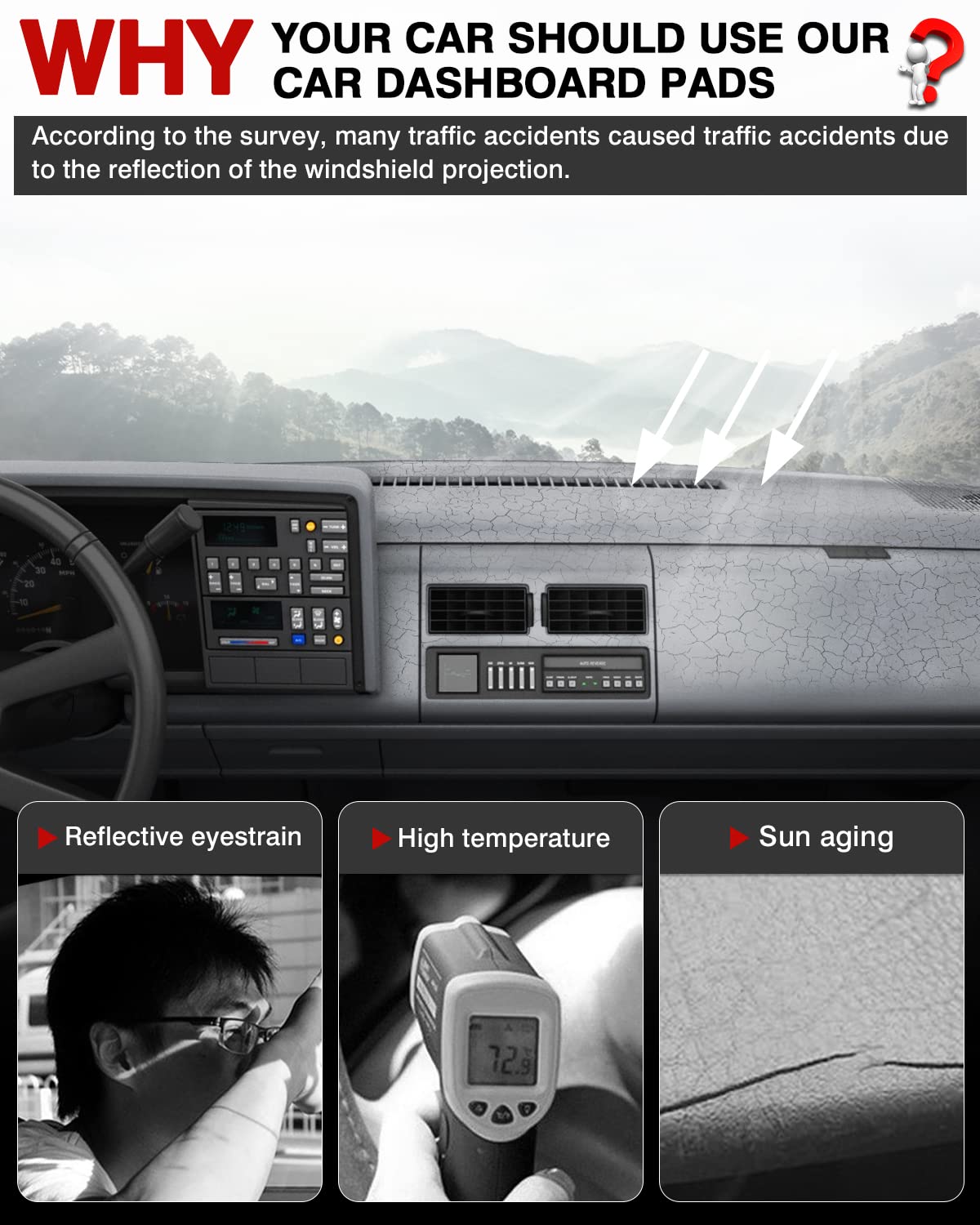 Autorder Dashboard Cover Mat For 1988-1994 Chevy Chevrolet Silverado/Gmc Sierra C/K 1500 2500 3500 Pickup Truck /1992-1994 Gmc Y