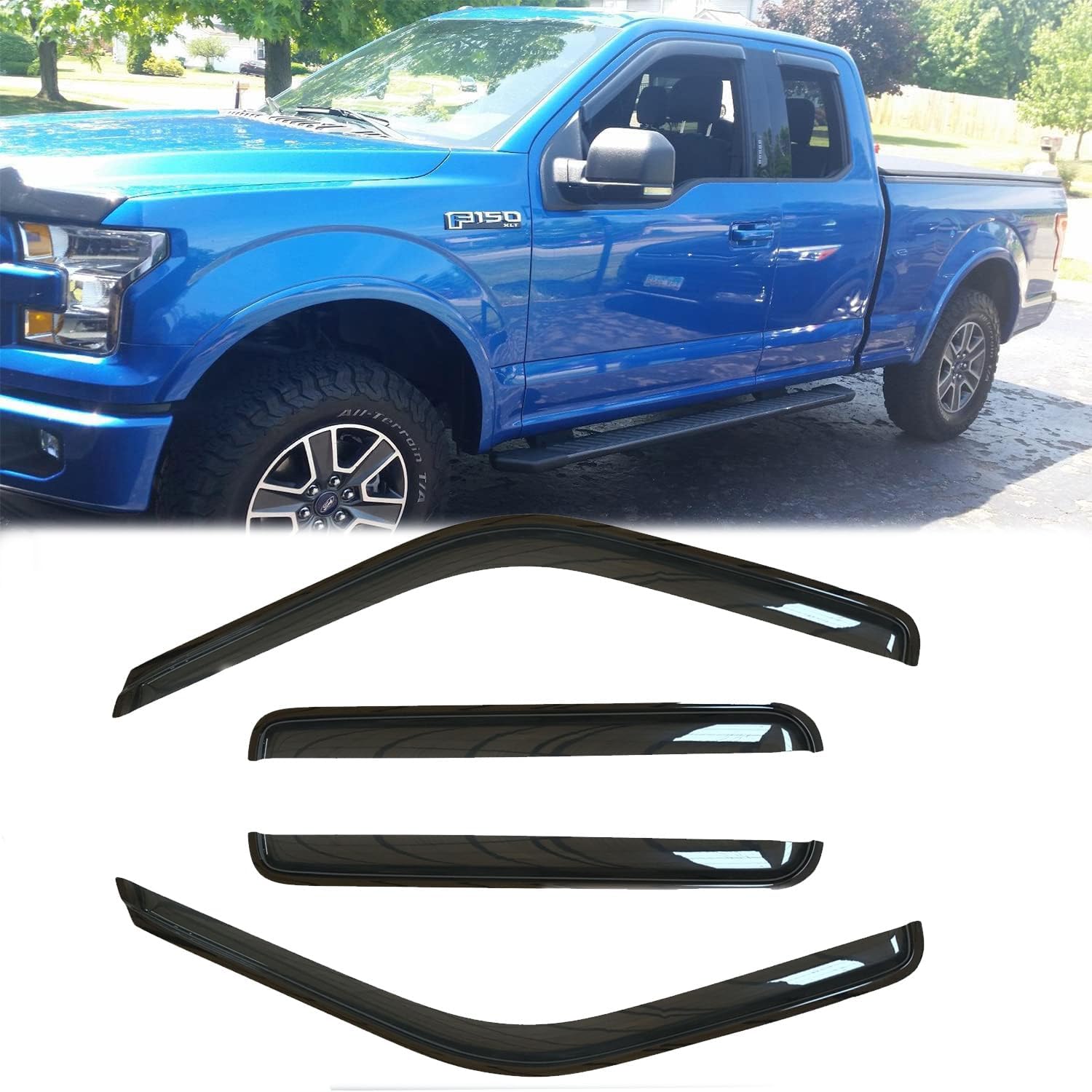 4Pcs Original Shatterproof Outside Mount Style Side Window Visor Deflector Rain Guard Vent Window Visors For 97-03 F-150 97-99 F