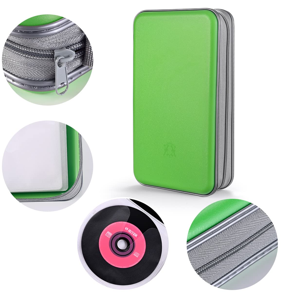 Liovode Dvd Case, 96 Capacity Portable Cd Case Holder Storage Hard Plastic Dvd Media Wallet Holder Organizer For Car (Green)