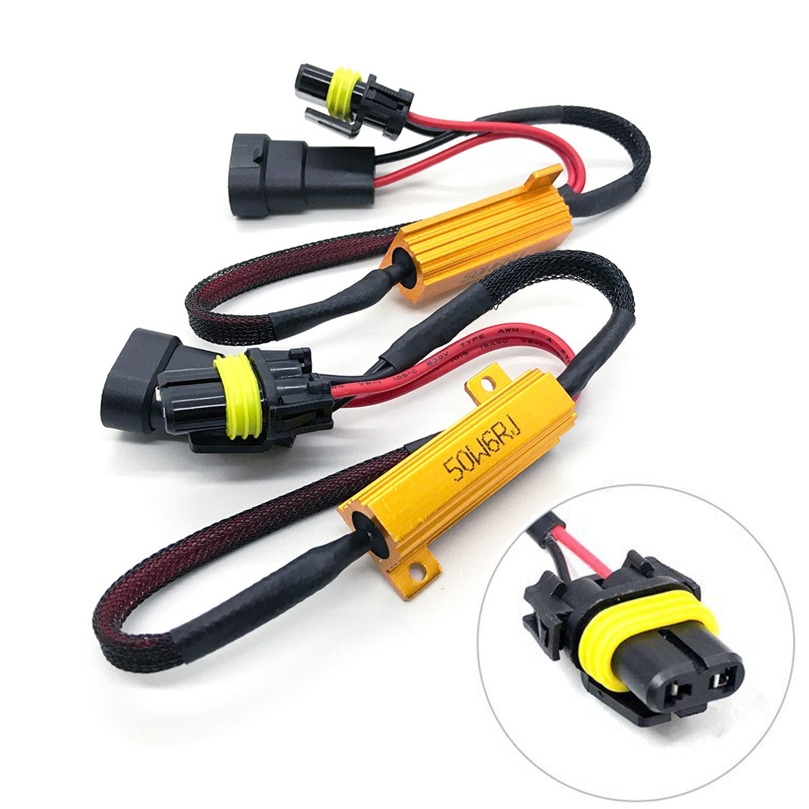 O-Nex 9006 Led Load Resistor Kit 50W 8Ohm Headlight Bulb Relay Harness Adapter Anti Flicker Error Decoder Warning Canceller