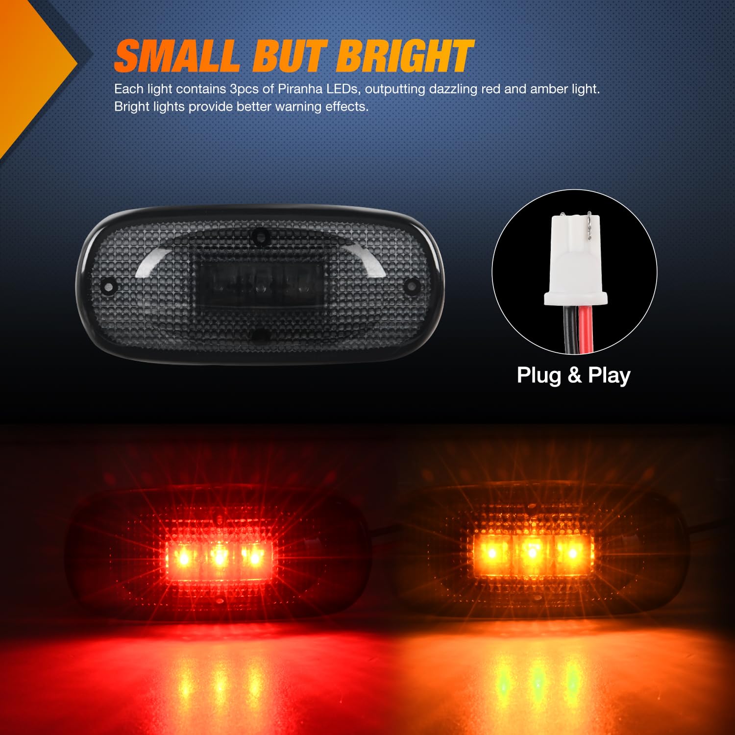 Nilight Wheel Fender Side Marker Lights, 4 PCS, 3 LED, Smoked Red/Amber, Waterproof, Compatible with 2003-2009 Dodge Ram 1500/2500/