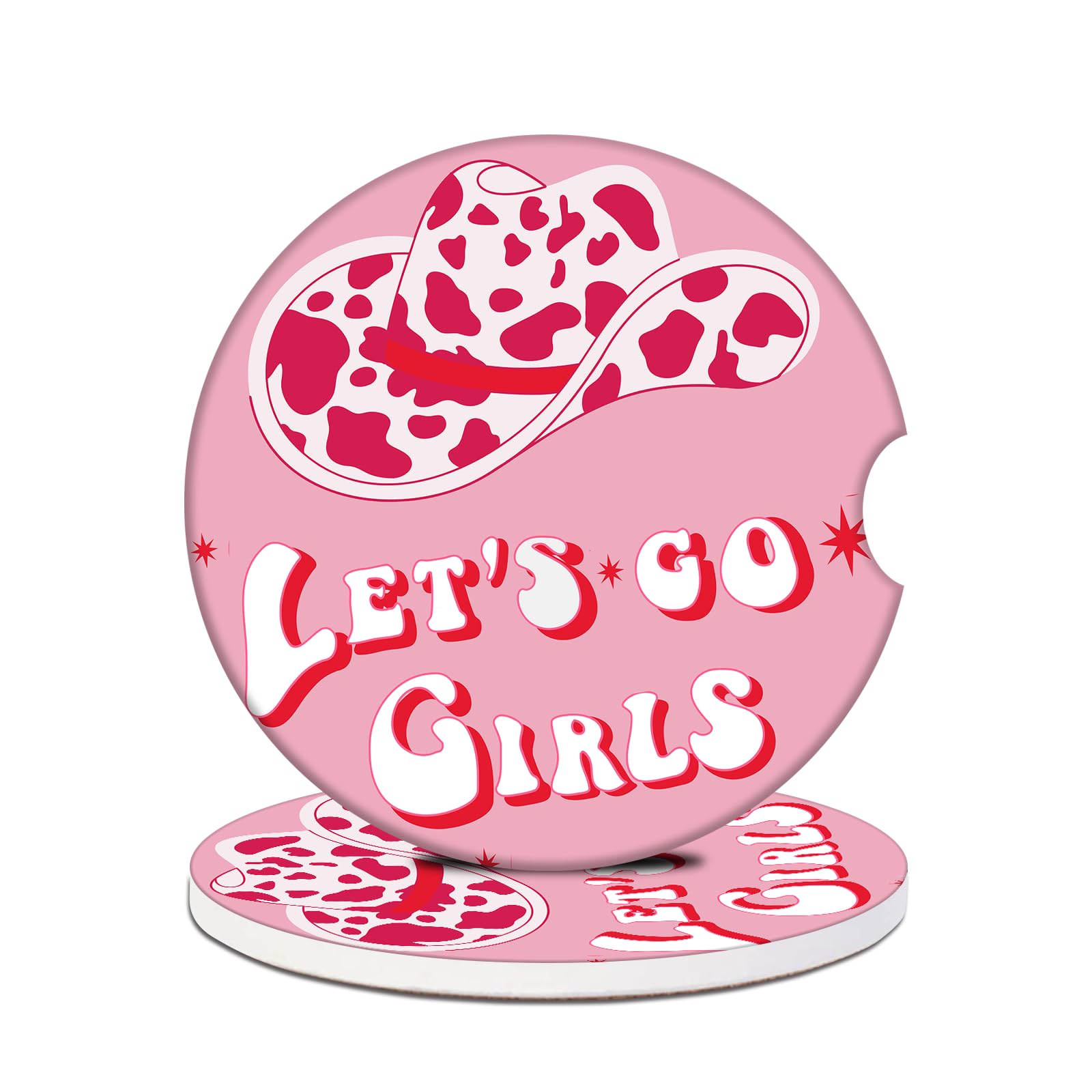 Car Cup Holder Coaster - Cow Hat Let's go Girl Women Absorbent Ceramic Coaster, Car Coasters for Cup Holders, Auto Accessories f