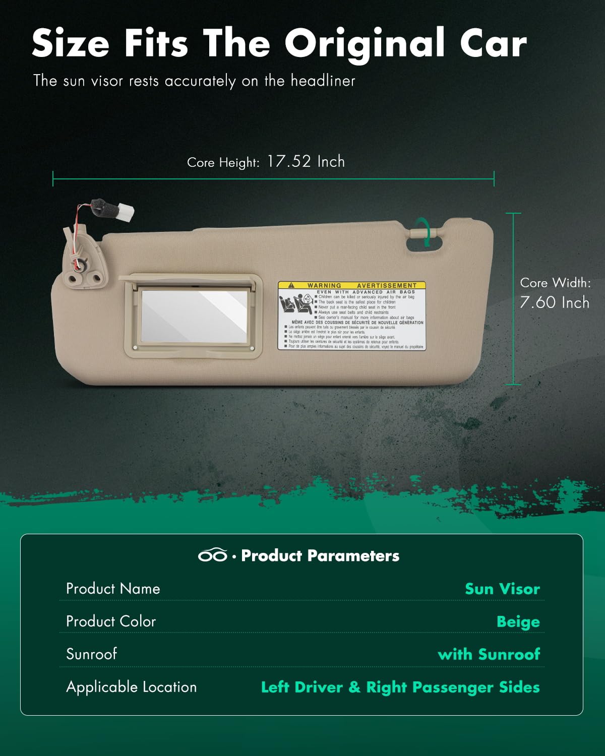 Scitoo Beige Left & Right Sides Car Sun Visor Assembly With Sunroof Fit For Hyundai Sonata 2005-2008