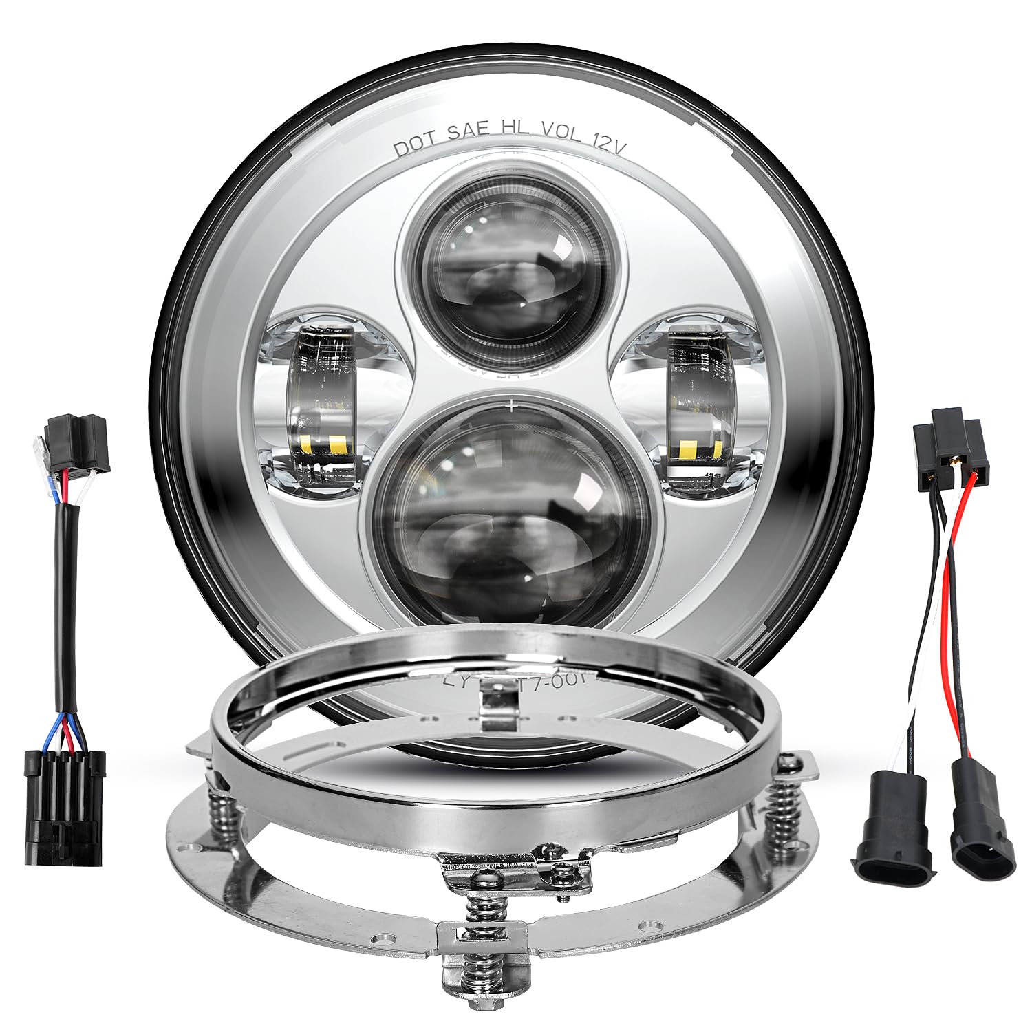 Dot Approved 7Inch Chrome LED Headlight with Mounting Bracket Compatible with Motorcycle Tour,FLD,Softail Heritage,Street Glide,