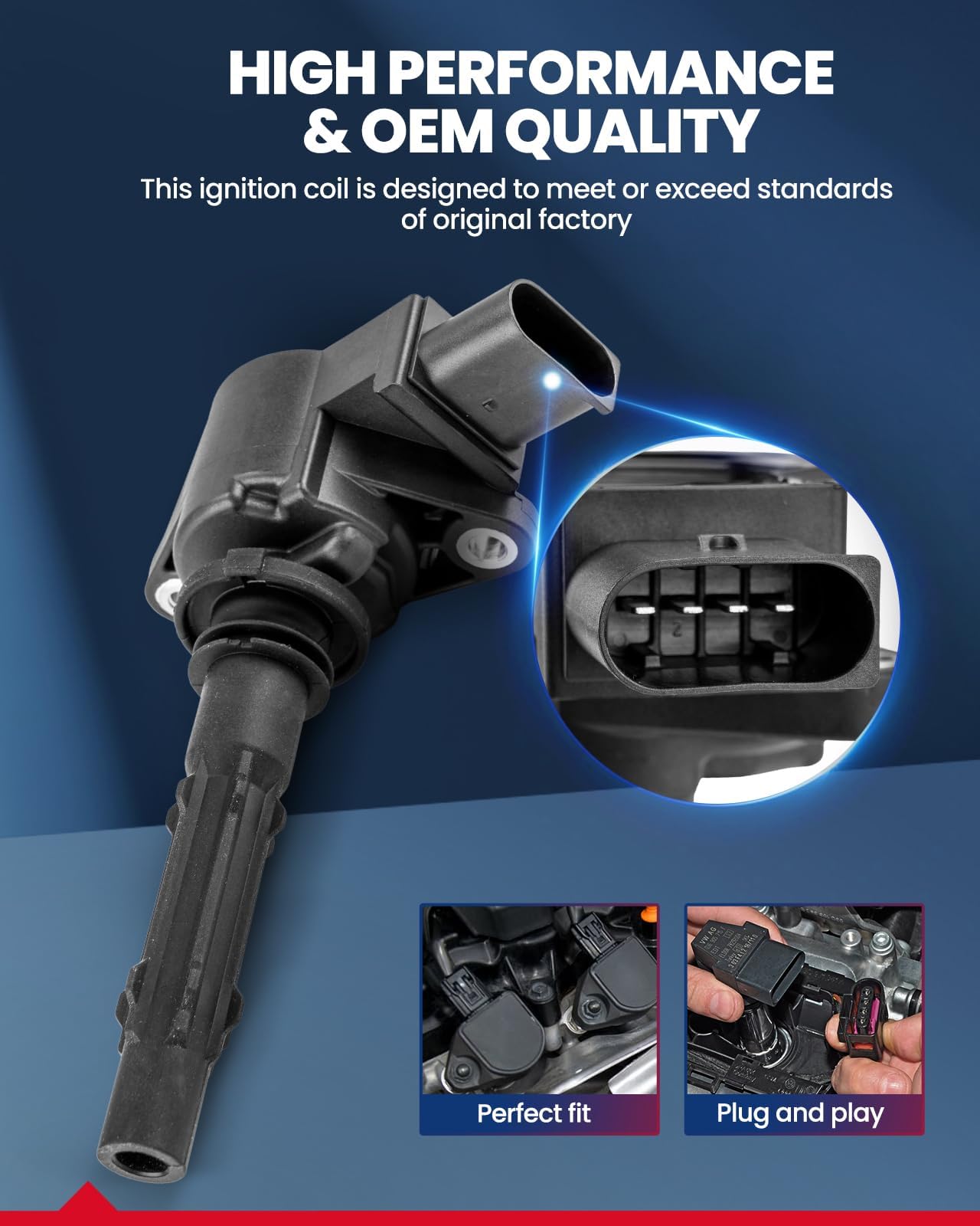 KAX UF717 Ignition Coil 4 Packs Fit for Jetta 2014-2015 2019,Golf 2019 2021,A3 Sportback e-tron 2016-2018,Golf SportWagen 2019