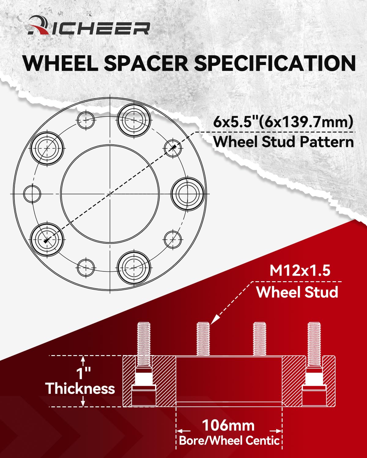 Richeer 6X5.5 Hub Centric Wheel Spacers With For Tacoma 4Runner Tundra Fortuner Ventury Gx470 Gx460, 4Pcs 1 Inch Forged 6X139.7Mm Wheel Spacers With 12X1.5 Studs & 106Mm Center Bore