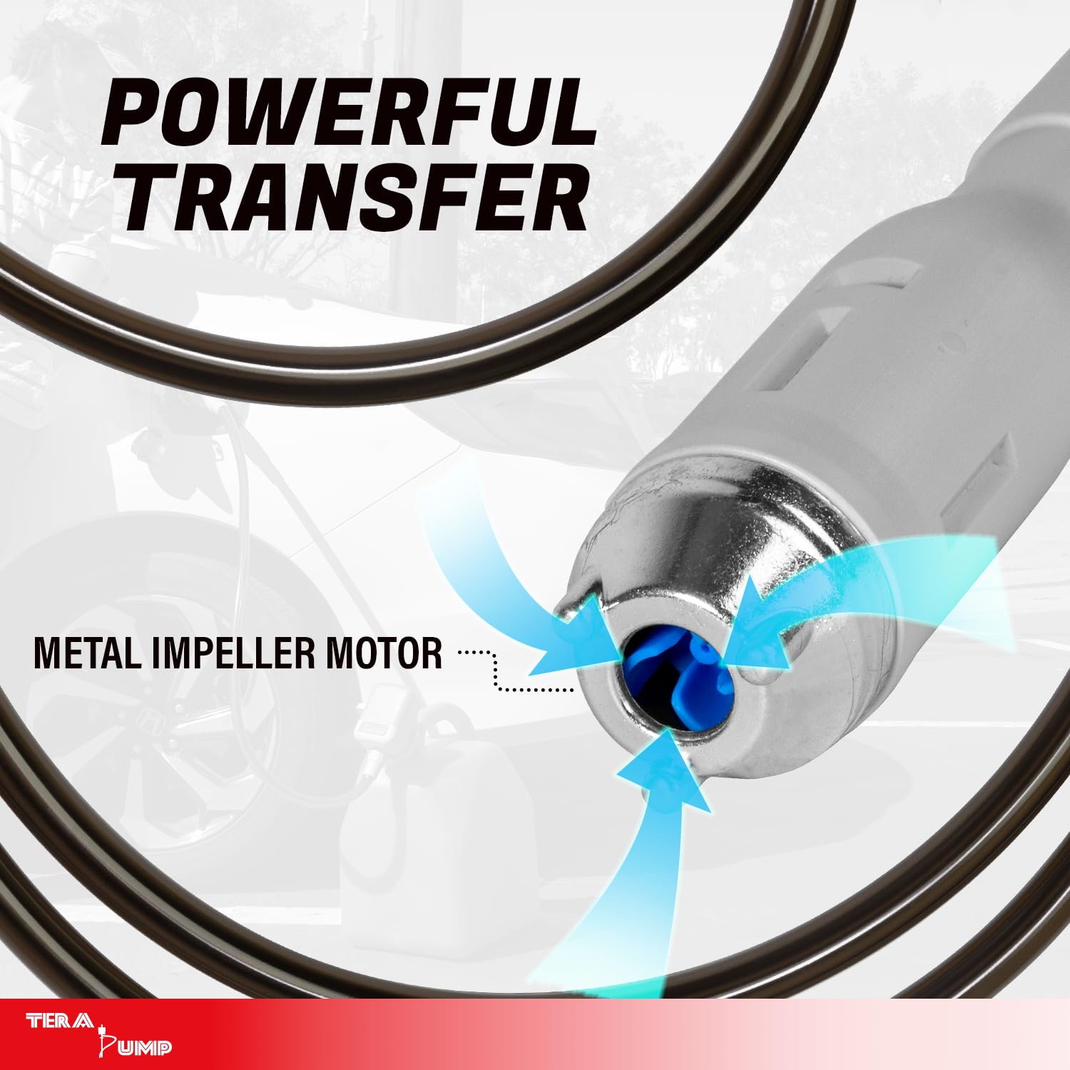 TERA PUMP TRFA03 Universal Gas Can Adapter Battery Powered Fuel Transfer Pump (2.6 GPM) No Spill Sensor, 3.28 ft Vinyl Hose, Pow