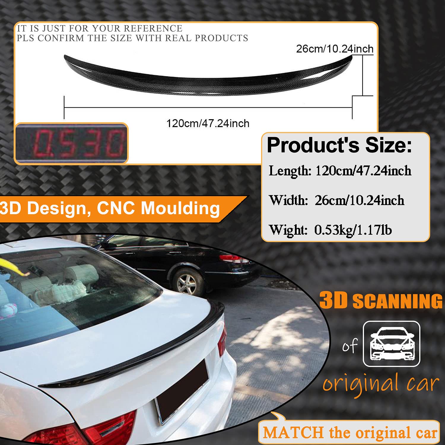 MCARCAR KIT E90 Real Carbon Fiber Trunk Spoiler for BMW 3 Series E90 M3 Sedan 2008-2012 & E90 Sedan 2006-2011 325I 328I 330I 335