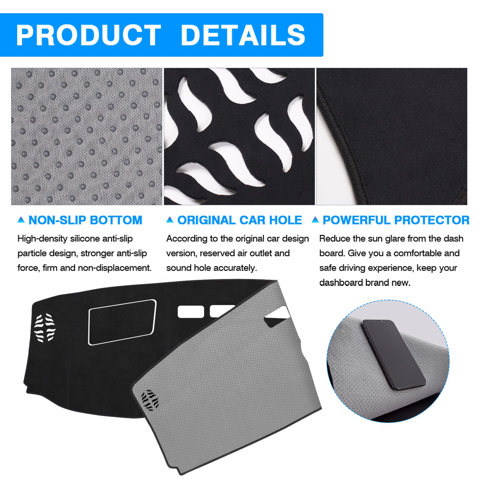 Autorder Dashboard Cover Mat For 2019-2023 Chevy Silverado 1500 2500Hd 3500Hd/Gmc Sierra Accessories Dash Cover Flannel Dash Mat Sunshade Protector(Just Fit The Models Without Forward Collision Alert)