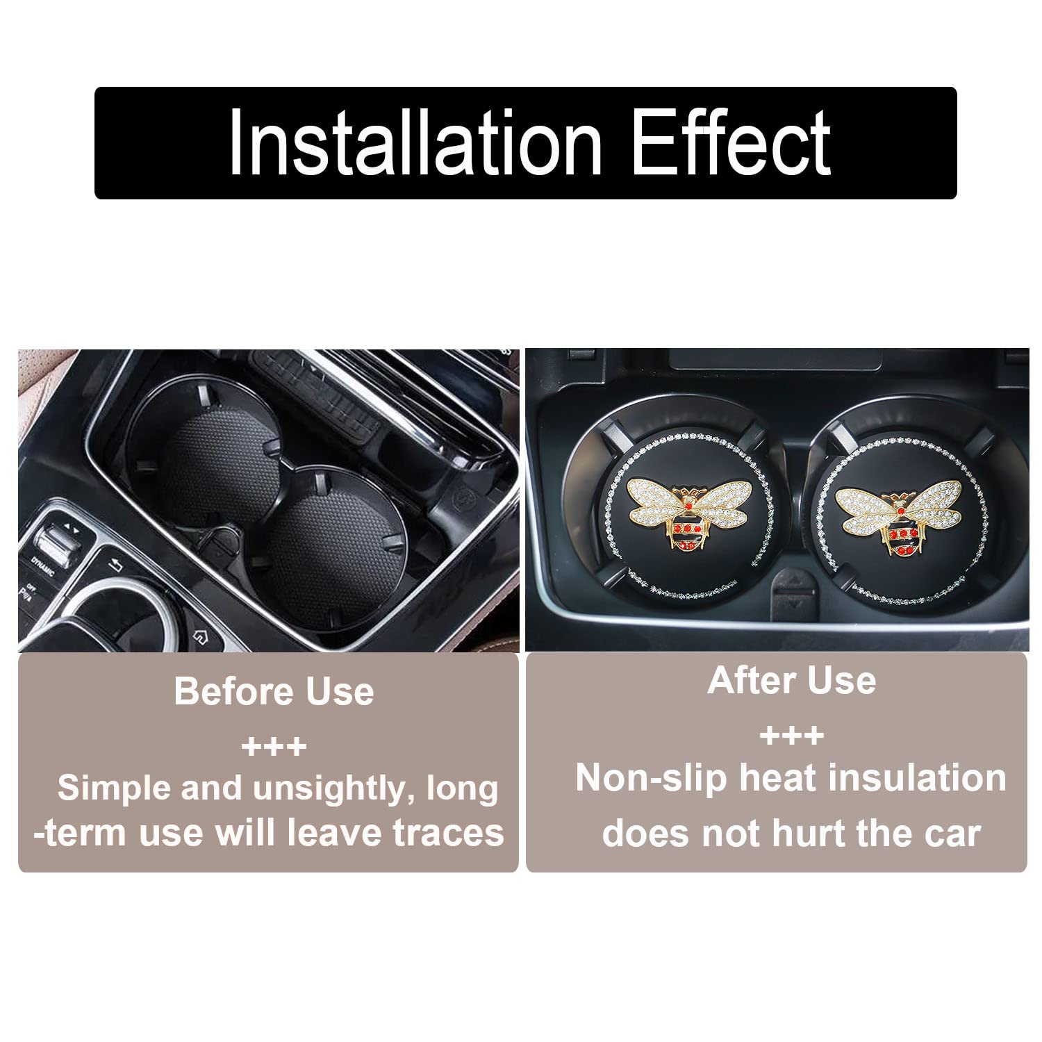 Bling Cup Holder Insert Coaster- 2.95 Inch Silicone Anti-Slip Shockproof, Universal Fashion Car Interior Accessories For Women (