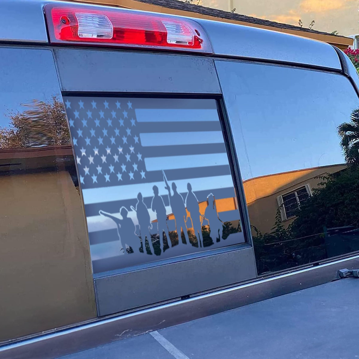 Xinghe for 2019-2025 Chevy Silverado GMC Sierra, Rear Middle Window American Flag Decals Stickers, Patriotic Flag Rear Window De