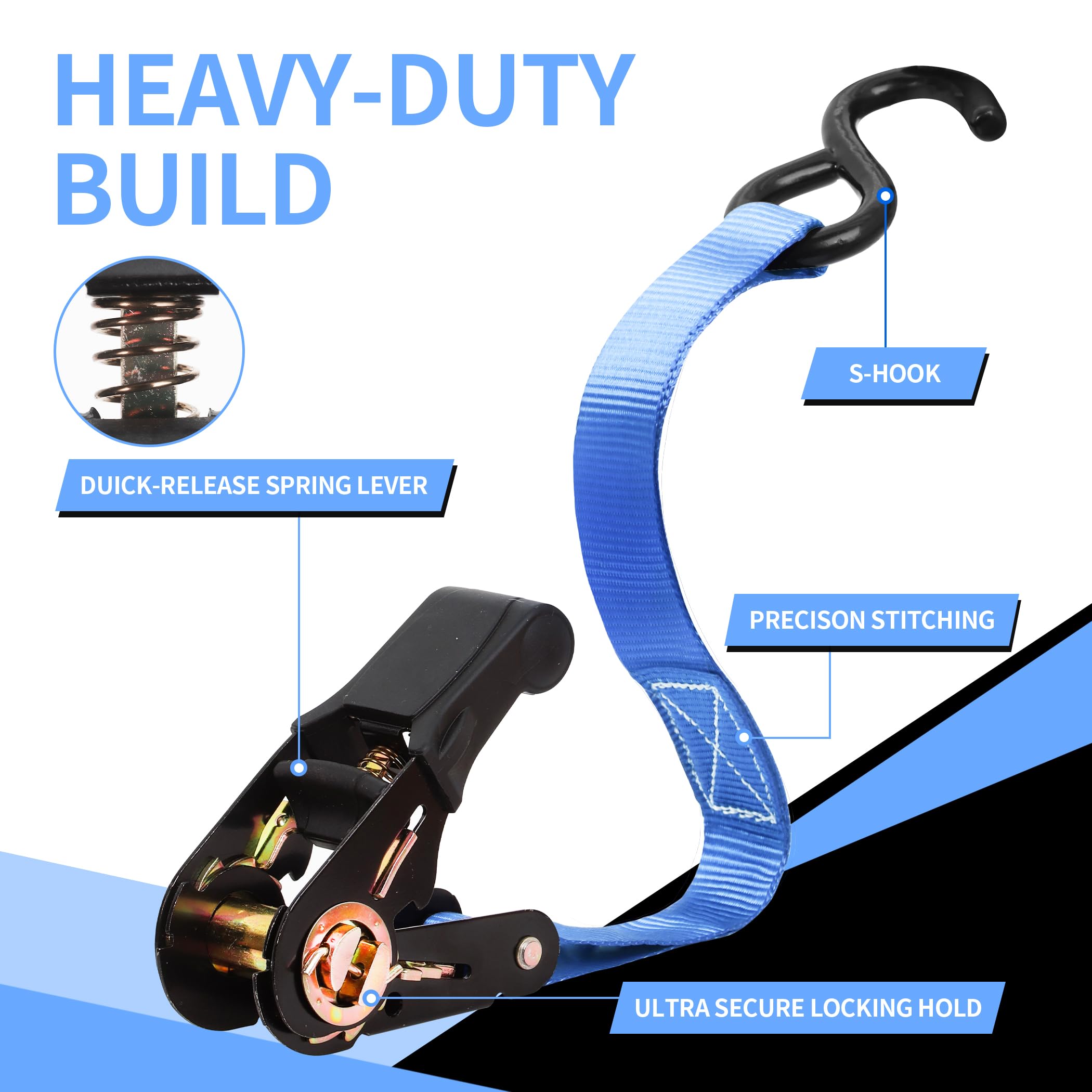 Cartman 1' X 15' Ratchet Tie Down Up To 1500Lbs 6Pk In Carry Bag, Cargo Straps