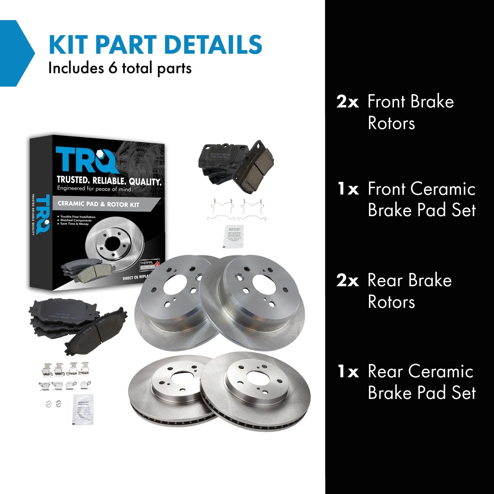 Trq Front And Rear Brake Pad & Rotor Kit Brake Pads Brake Rotor Ceramic Compatible With 2006-2008 Lexus Is250