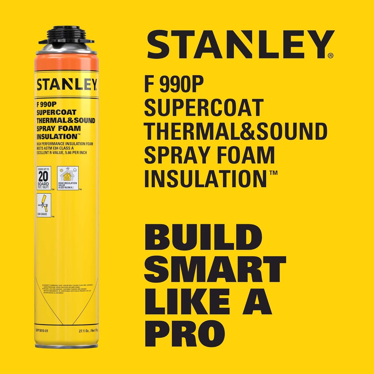 STANLEY F 990P Closed Cell Spray Foam Insulation Kit, 27.1 oz, 6 Pack, Polyurethane Foam, Covers Up to 120 Sq.Ft., Includes Gun &
